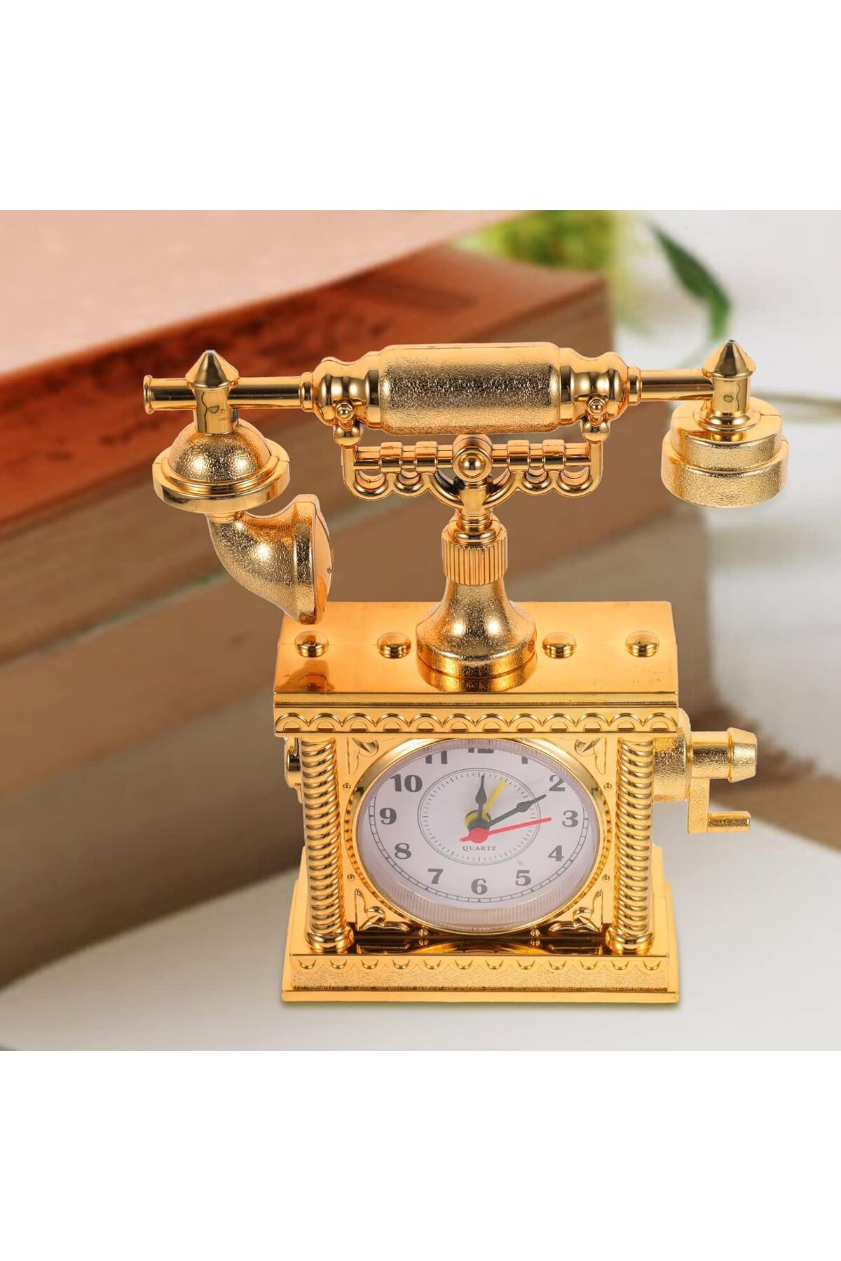Merylin Vintage Telefon Masa Saati Nostaljik Dekoratif Çalar Masa Saat Pilli GOLD Ve Gümüş Renkleriyle