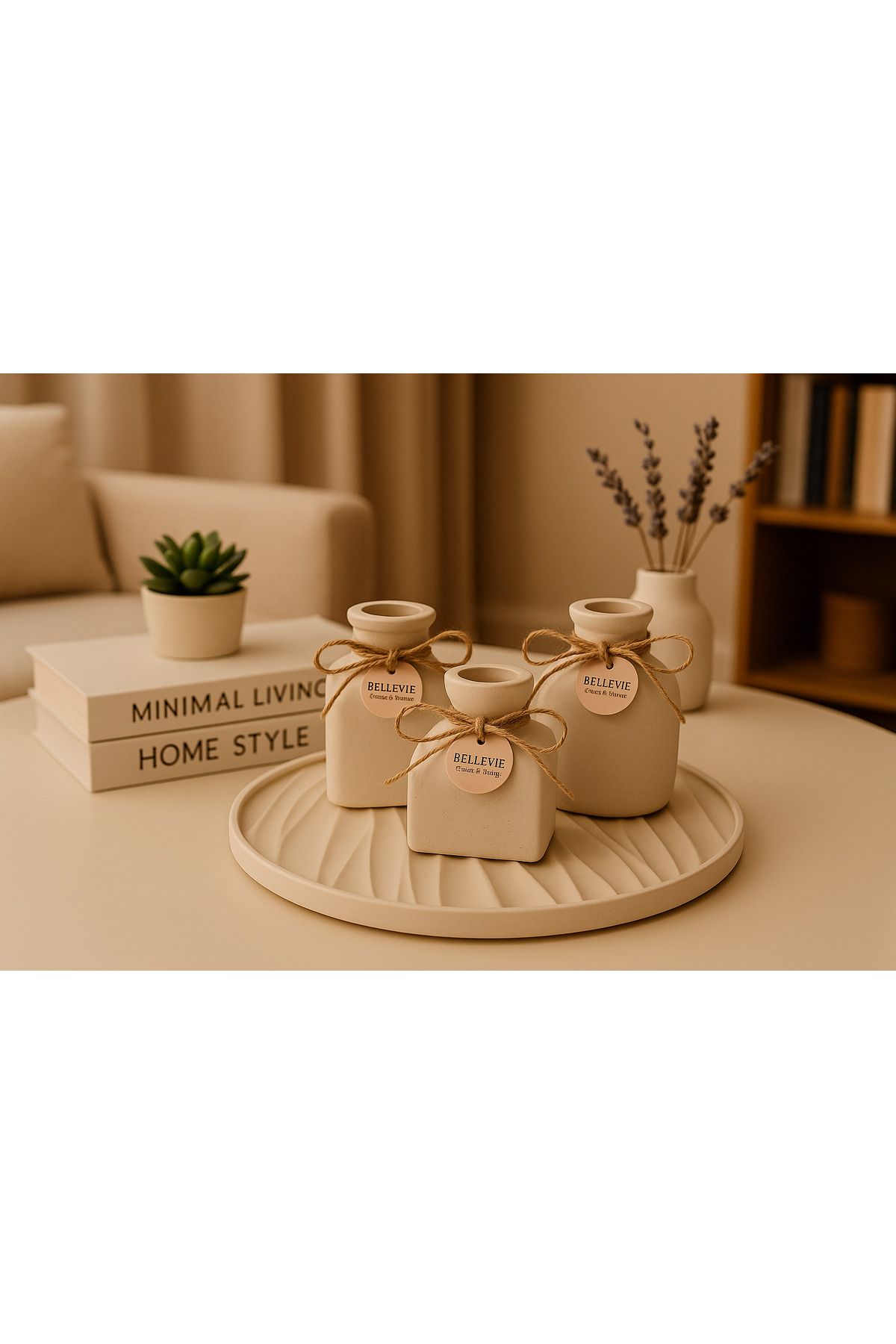 Handmade BELLEVIE Doğal El Yapımı Dekoratif Soya Mum Seti – 3’lü Şık Tasarım
