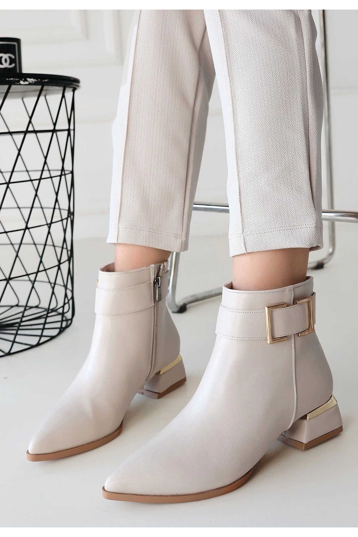 ETİLER COLLECTION Mona Bej Cilt Topuklu Bot