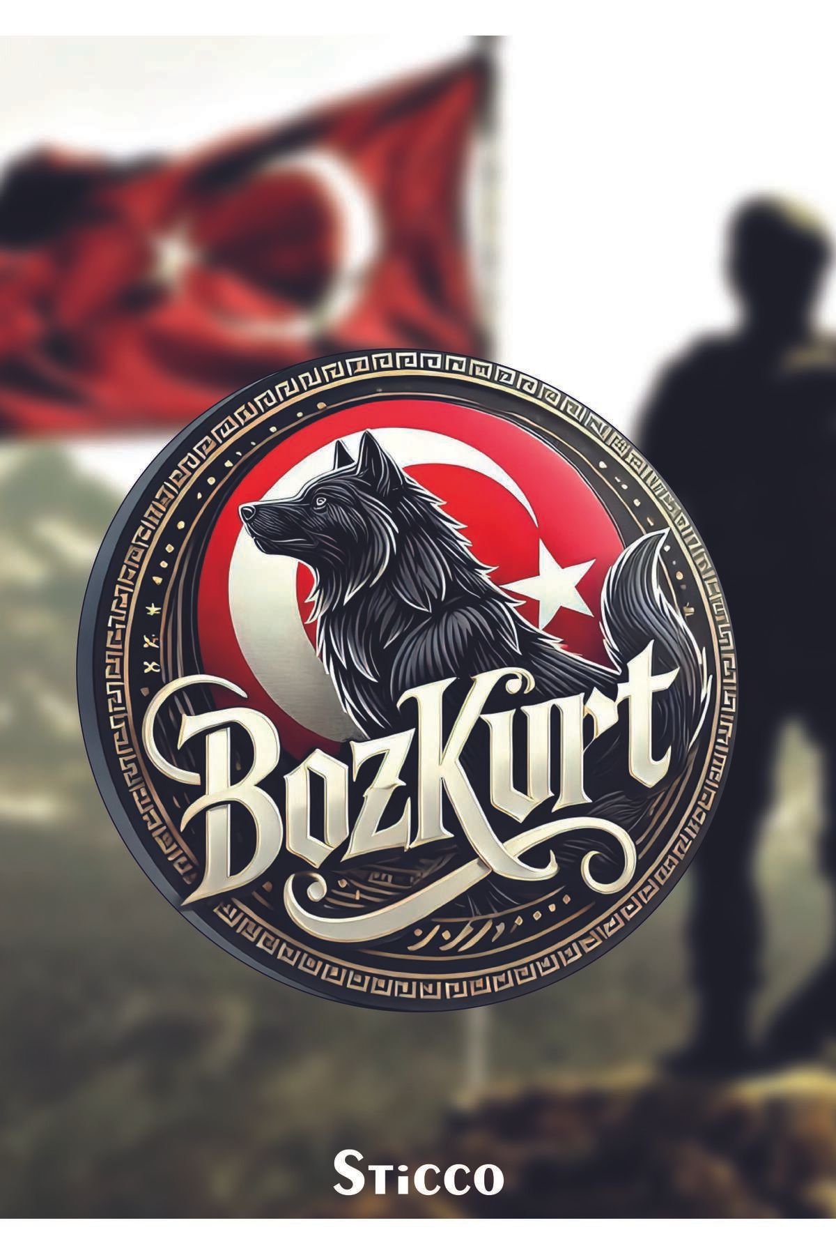 Sticco Türk Bozkurt Sticker - Araba, Motorsiklet, Kask, Laptop, Cam Sticker 12x12 Cm