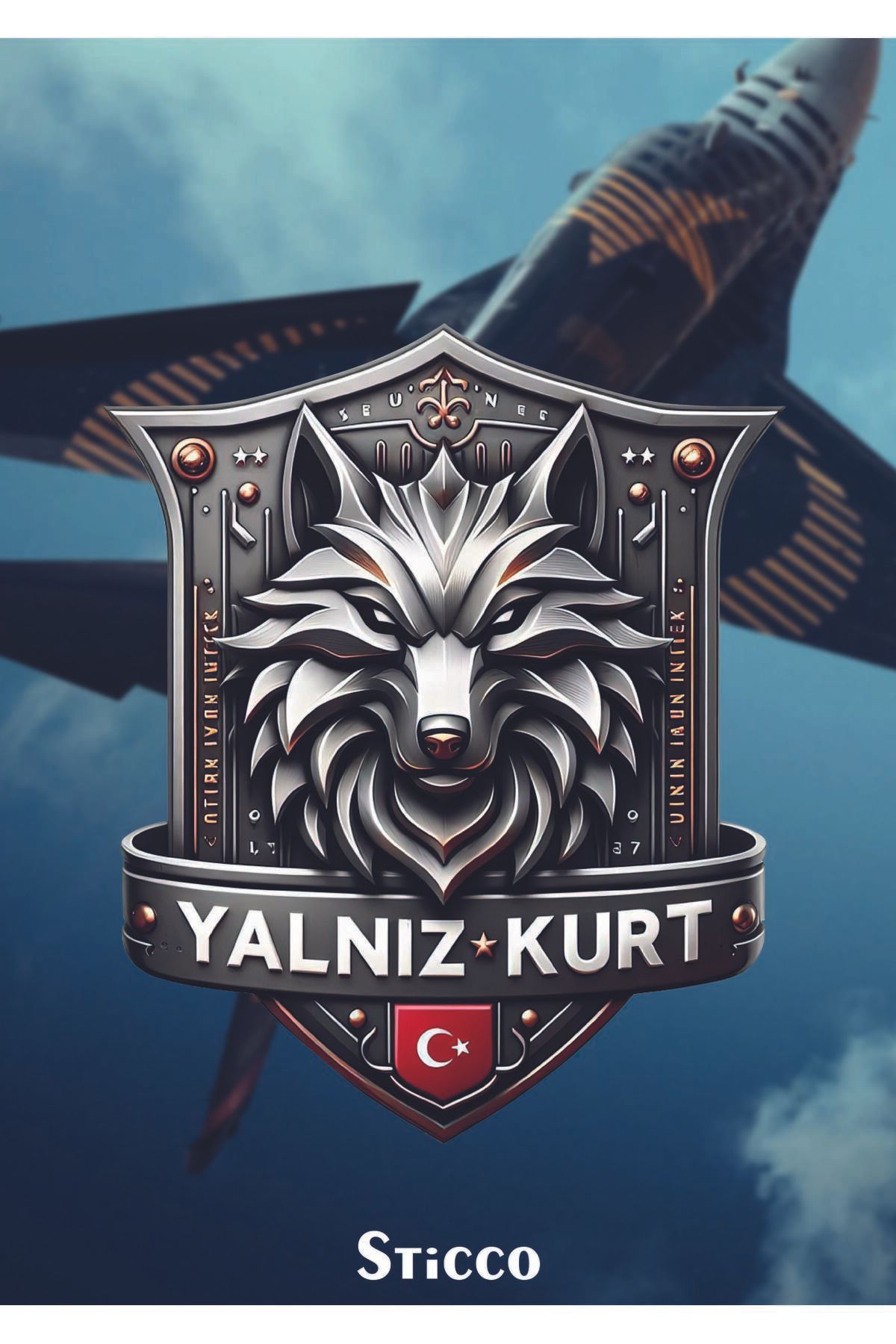 Sticco Türk Army Yalnız Kurt - Araba, Motorsiklet, Kask, Laptop, Cam Sticker 14x12 Cm