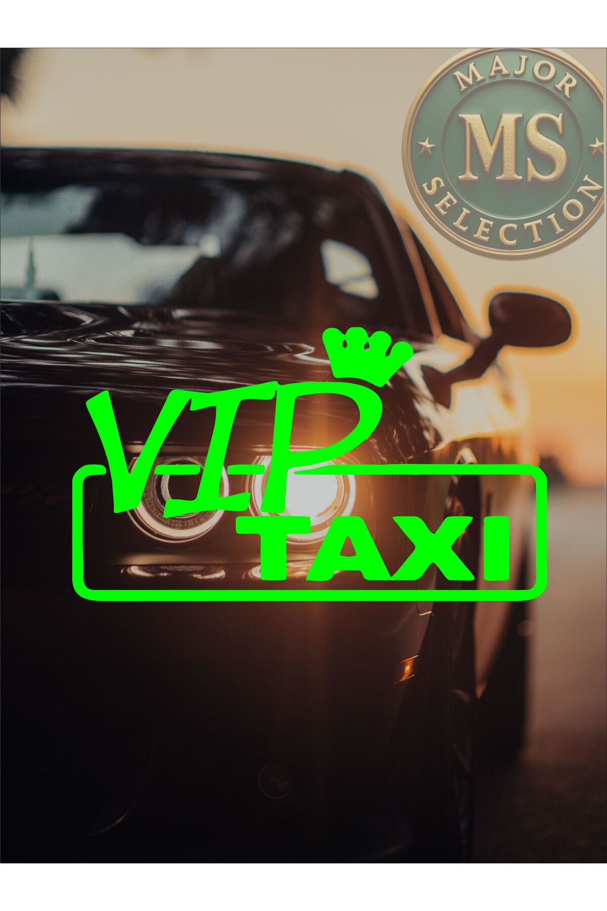 MS Major Selection VIP Taxi sticker 15x8,5 cm. Siyah, beyaz, turuncu, kırmızı, yeşil, hologram renklerde