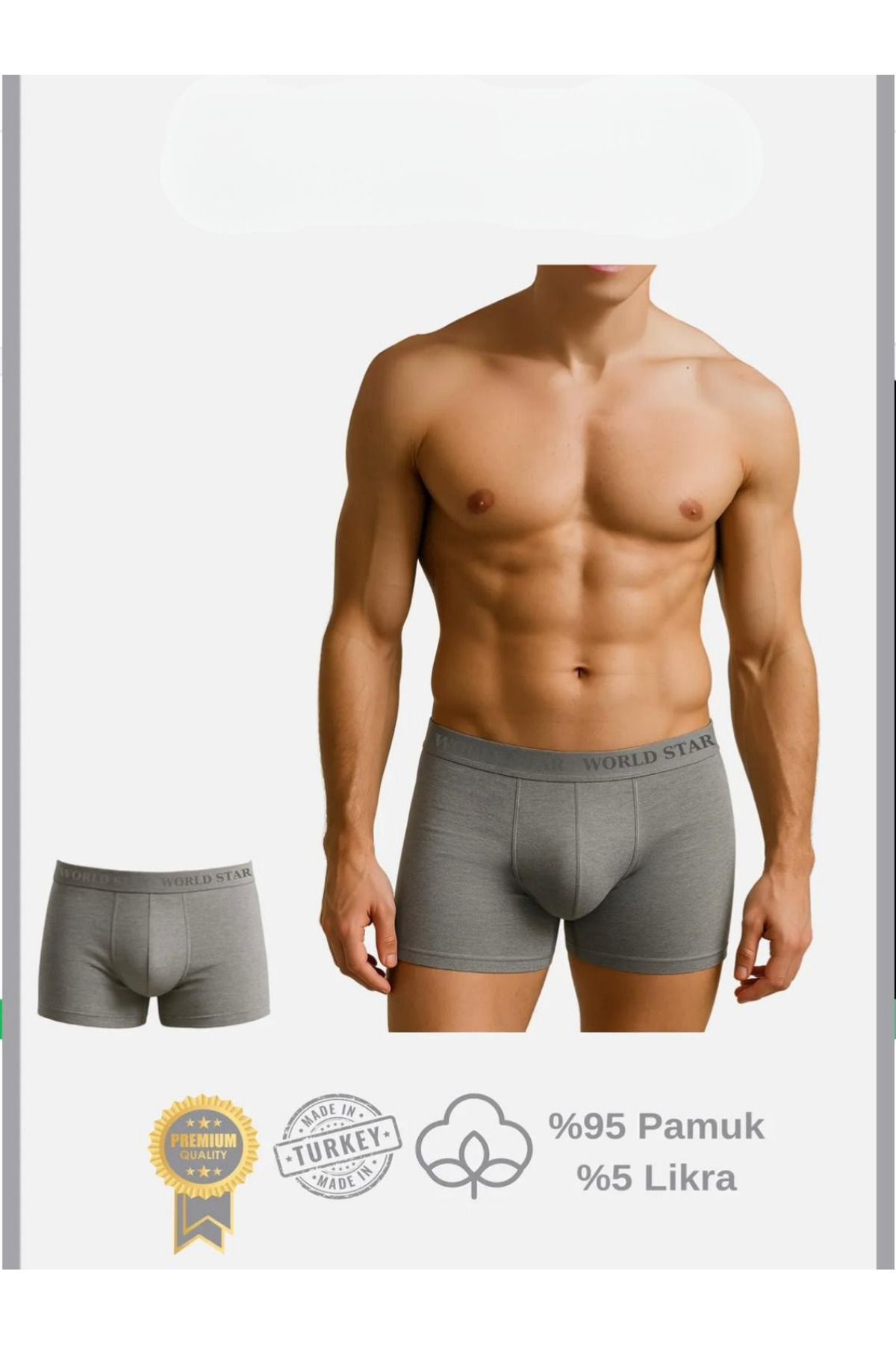 civetta Pamuklu Düz Gri Renk Erkek Boxer