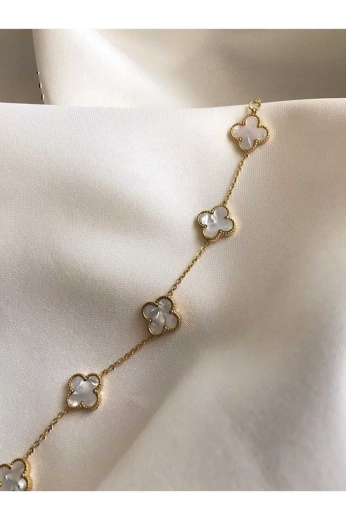 candlght Altın Rengi Zincir Beyaz Van Cleef Beş Küçük Yonca Bileklik