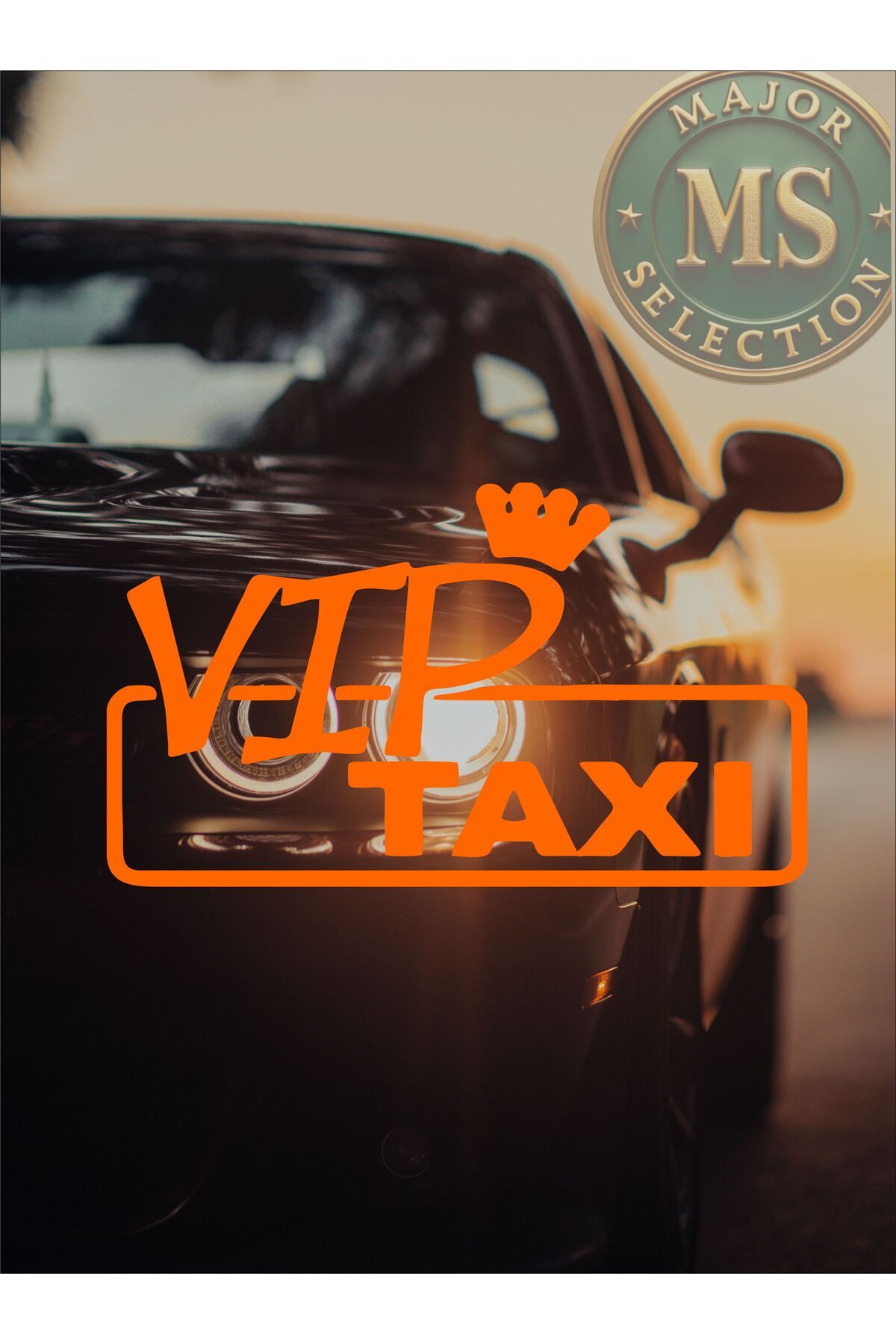 MS Major Selection VIP Taxi sticker 15x8,5 cm. Siyah, beyaz, turuncu, kırmızı, yeşil, hologram renklerde