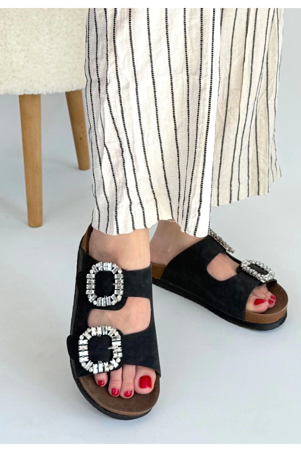ETİLER COLLECTION Nool Siyah Nubuk Terlik