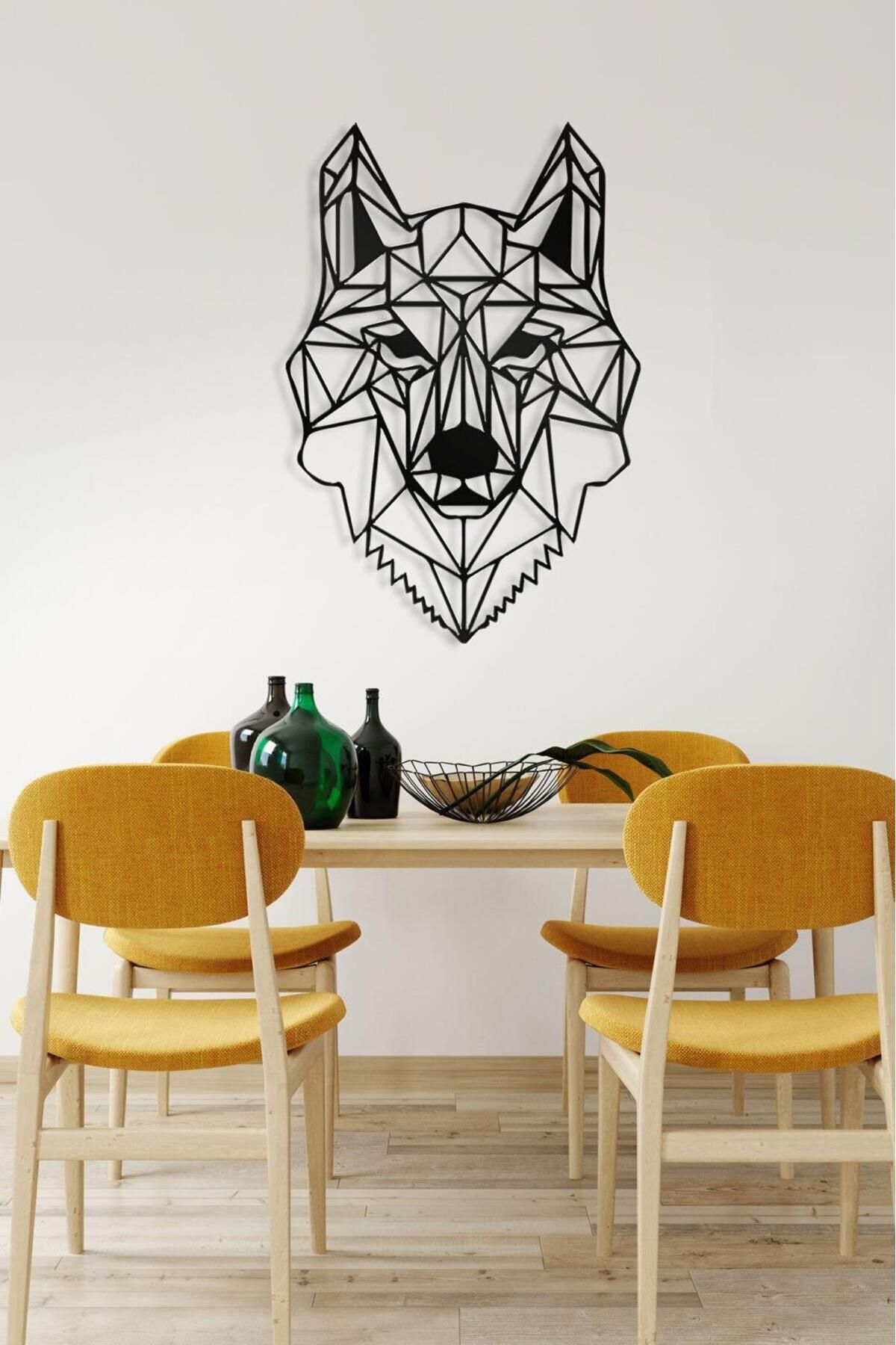 LUNOART GEOMETRİK KURT SİYAH METAL TABLO