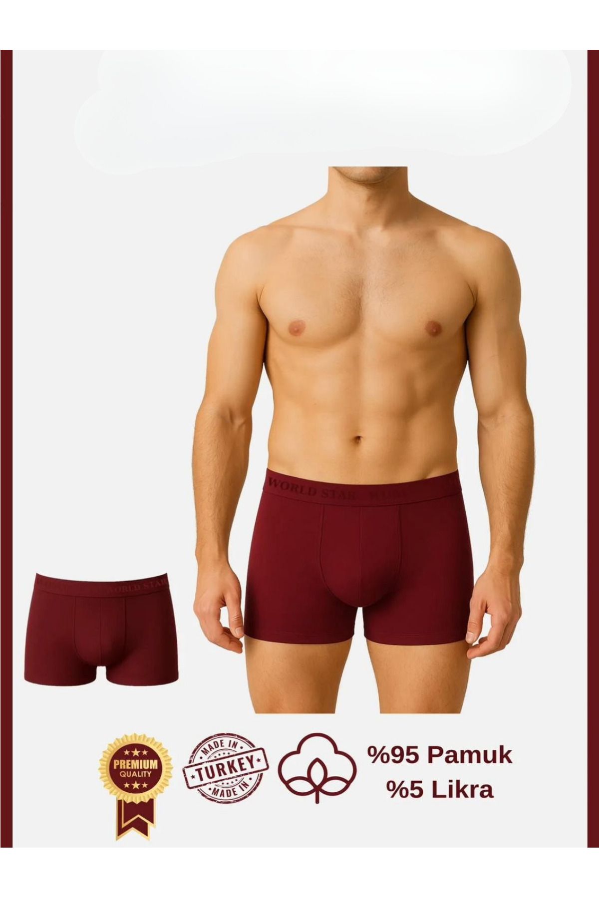 civetta Pamuklu Düz Bordo Renk Erkek Boxer