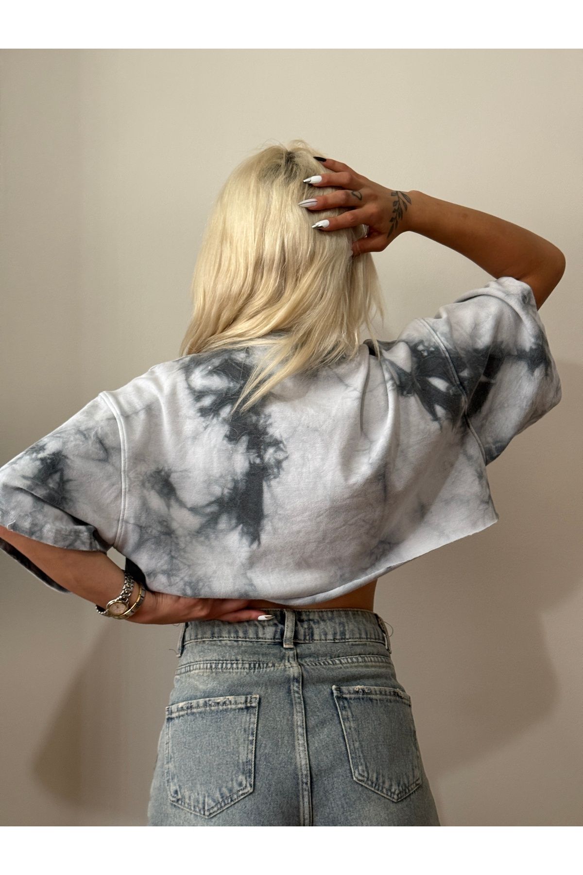 NFY BUTİK YIKAMALI YAZI DETAYLI CROP T-SHIRT %100 PAMUK