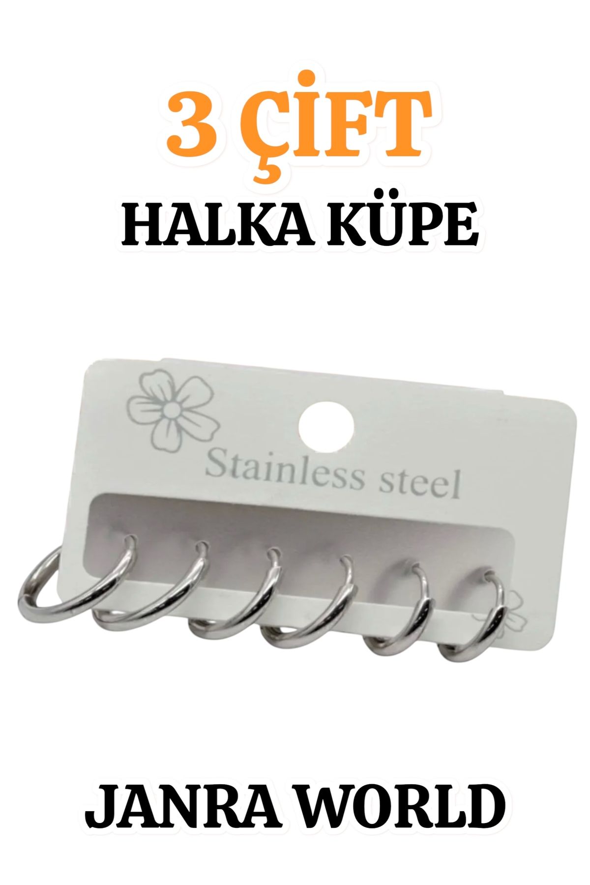 JANRA WORLD 3 Çift Halka Küpe Seti – Unisex Paslanmaz Çelik – Küçük Orta Büyük Boy – Gold & Silver Renk