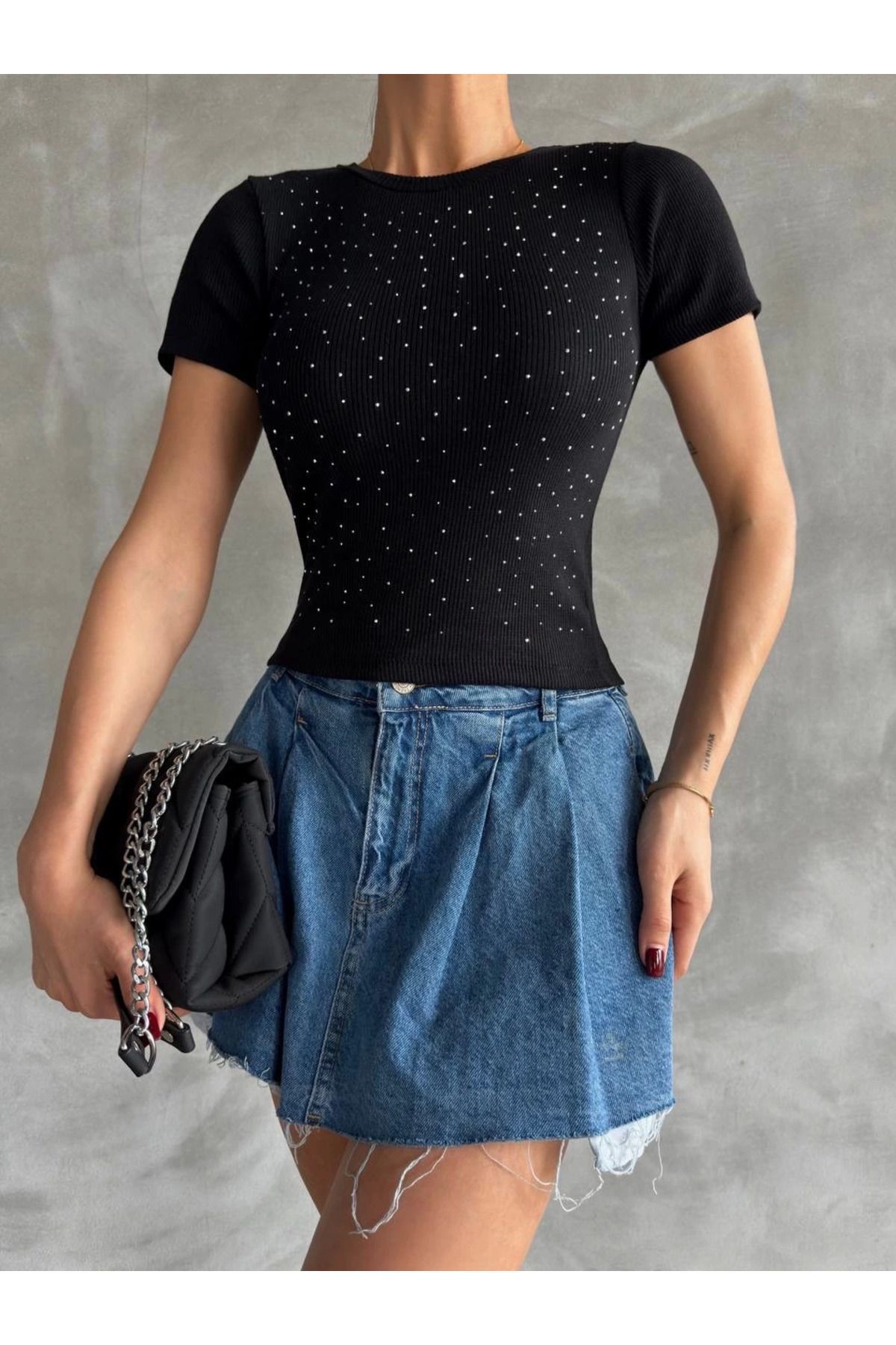 ETİLER COLLECTION Taş baskılı kaş korse bluz