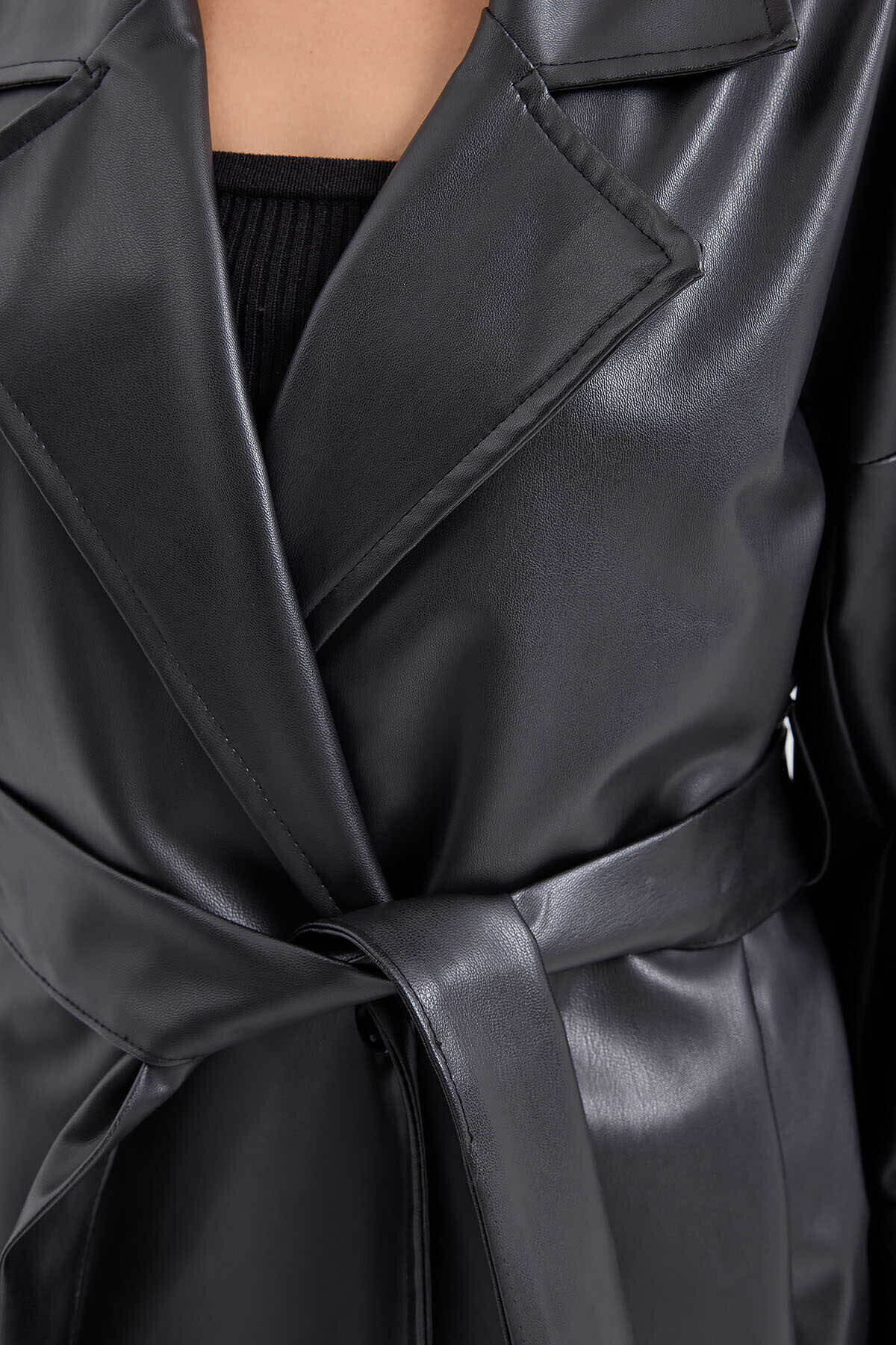 Bigdart-Trench negru din piele artificială pentru femei 1034 5