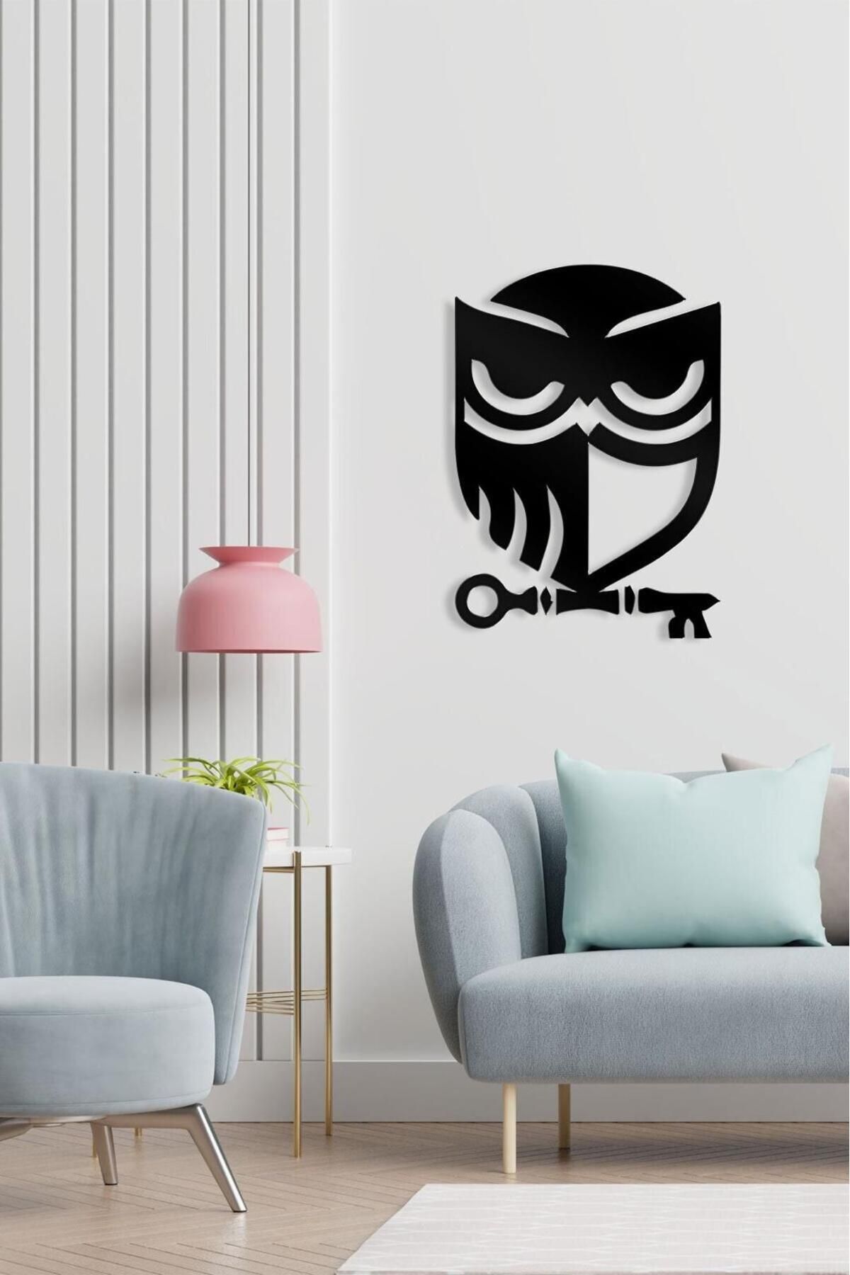 LUNOART Baykuş ve Anahtar Temalı Metal Tablo | Modern Duvar Dekoru