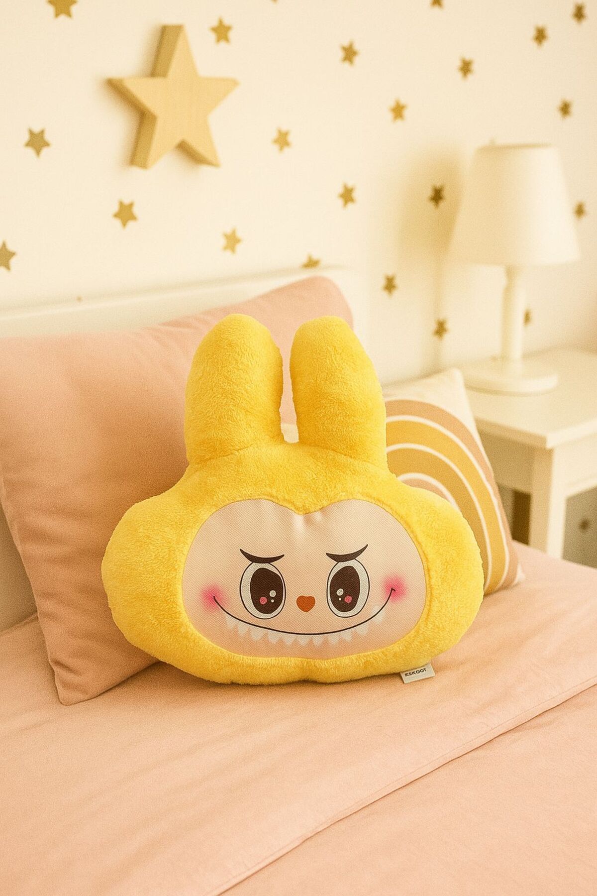 eco sepet Labubu Peluş Dekoratif Yastık, Uyku Arkadaşı Labubu 35 cm Sarı