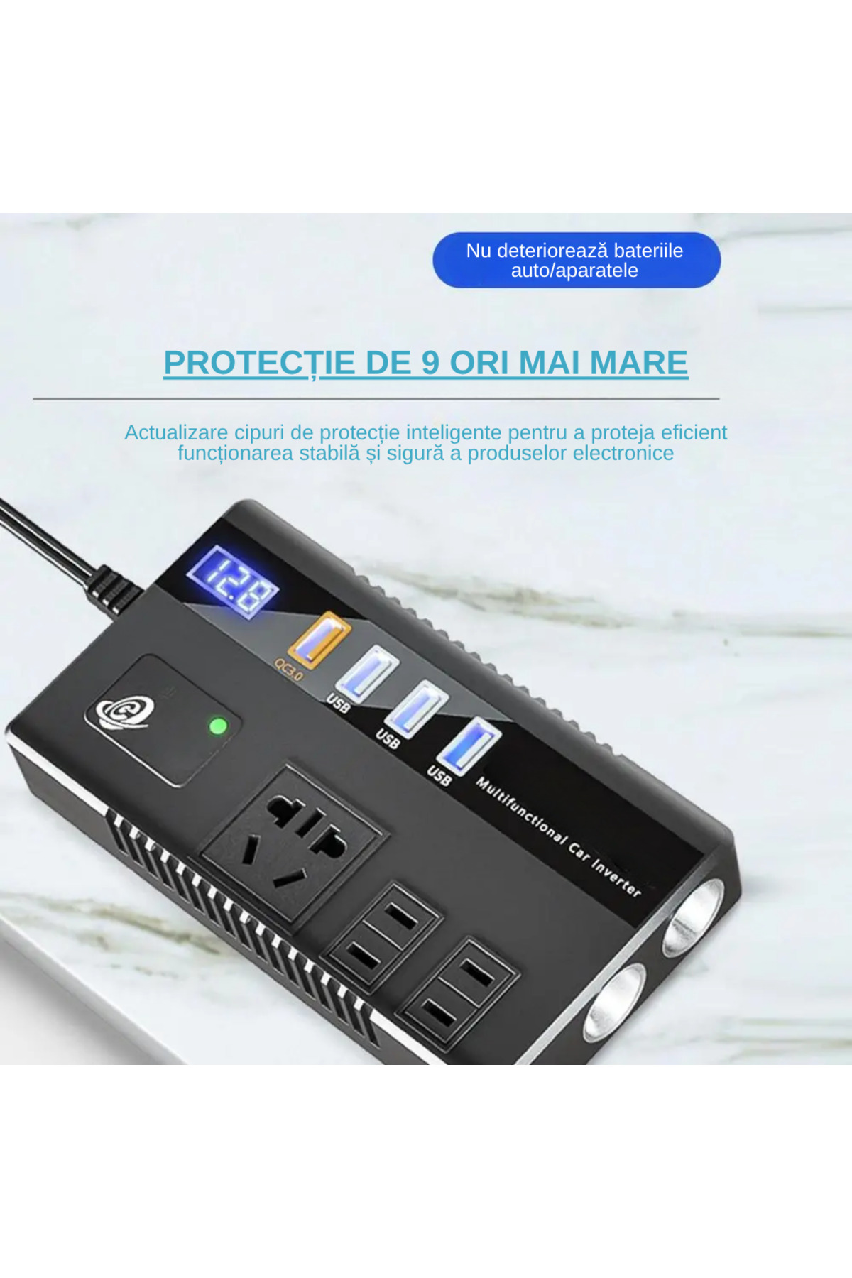 LUDORA-Car inverter, charger, 220V, 12V/24V, 200W, PD fast charging, 3 UBS-C, 1 Type-C, 1 socket 11