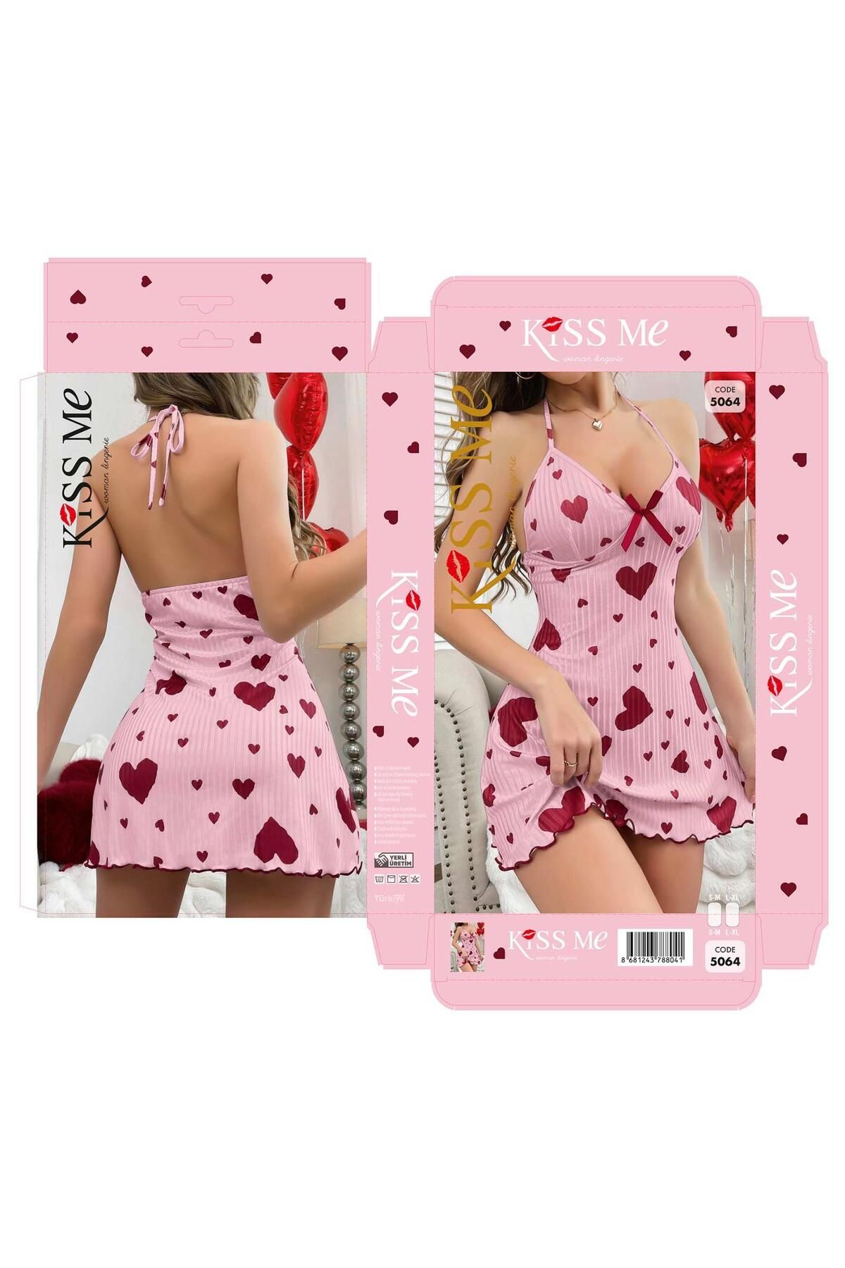 MODA YILDIZ Detaylı Şık Kadın Gecelik Takımı Pembe 7