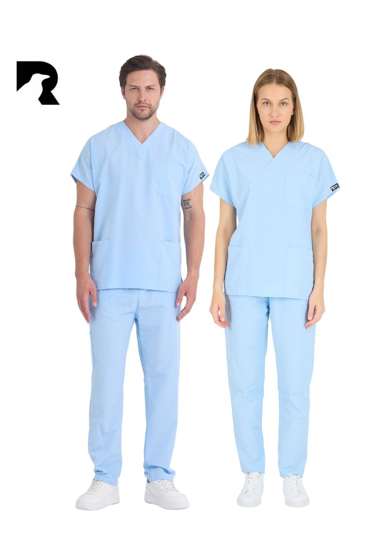 KARGA ÜNİFORMA Bebe Mavi Takım Terry Cotton Unisex Yarasa Kol Hemşire Ve Doktor Forması Takımı Scrubs