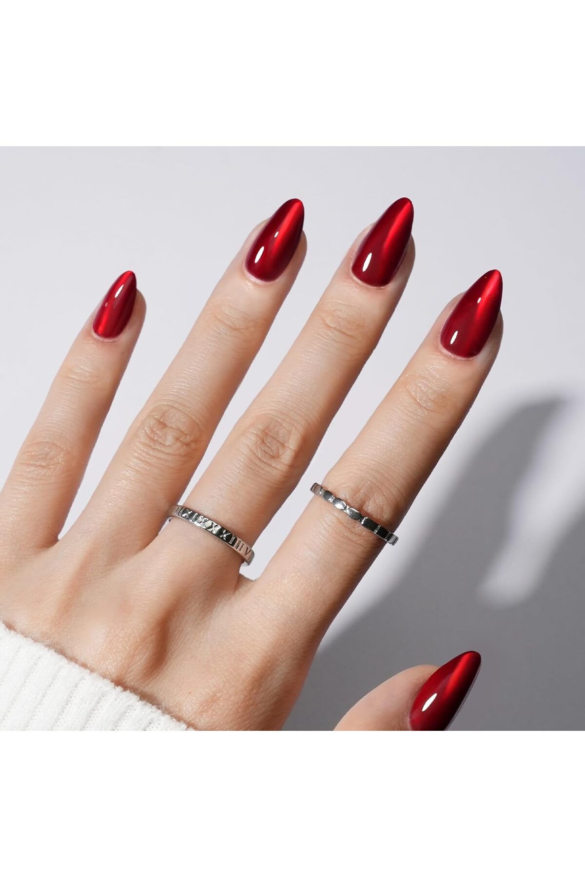 OzenCare Kırmızı Kedi Gözü Takma Tırnak - Red Cat Eye Press on Nails-Kendinden Yapışkanlı Takma Tırnak 12li