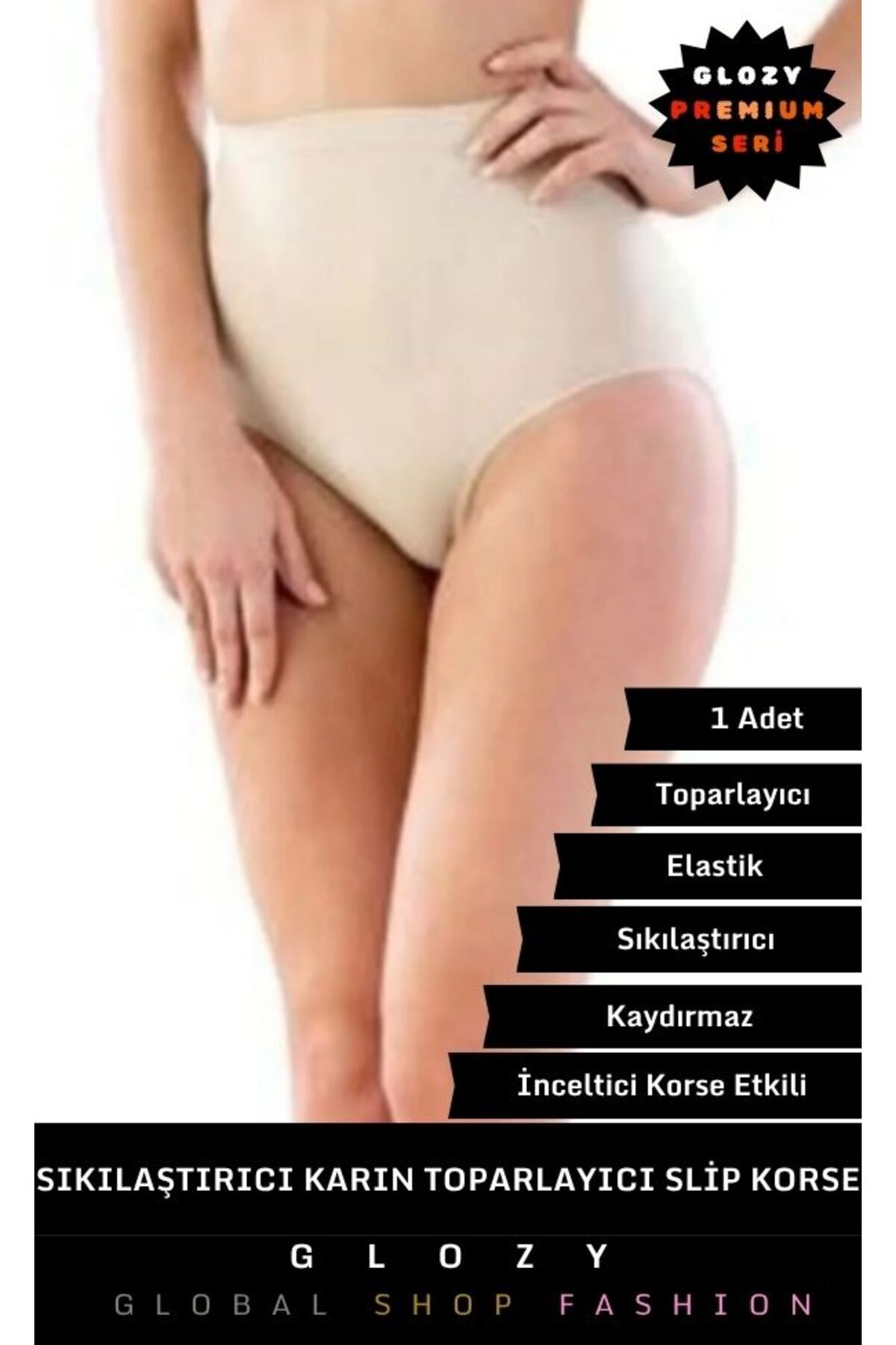 GLOZY Premium Seri Karın Toparlayıcı Kaydırmaz İz Bırakmayan Dikişsiz Yüksek Bel Şekillendirici Slip Korse