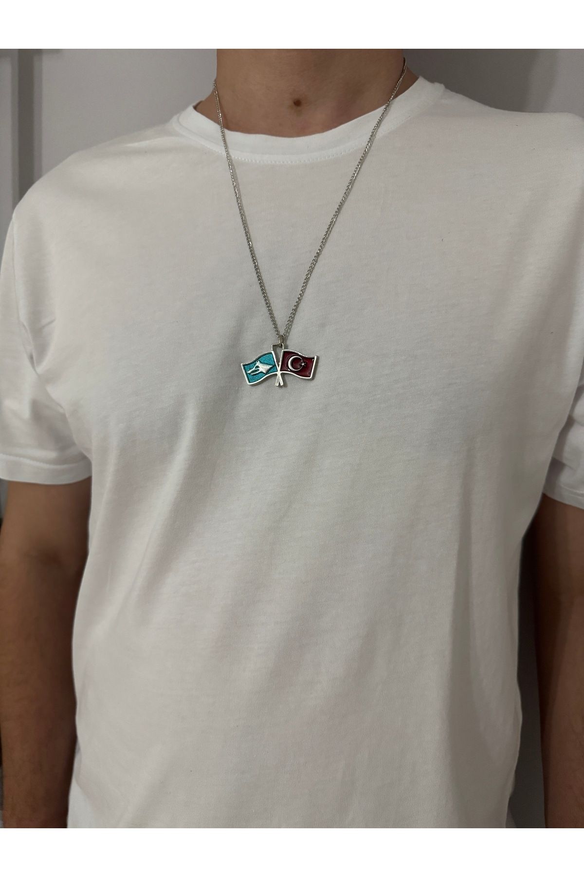 sielta Türk Bozkurt Türk Bayrağı Unisex Zincirli Kolye