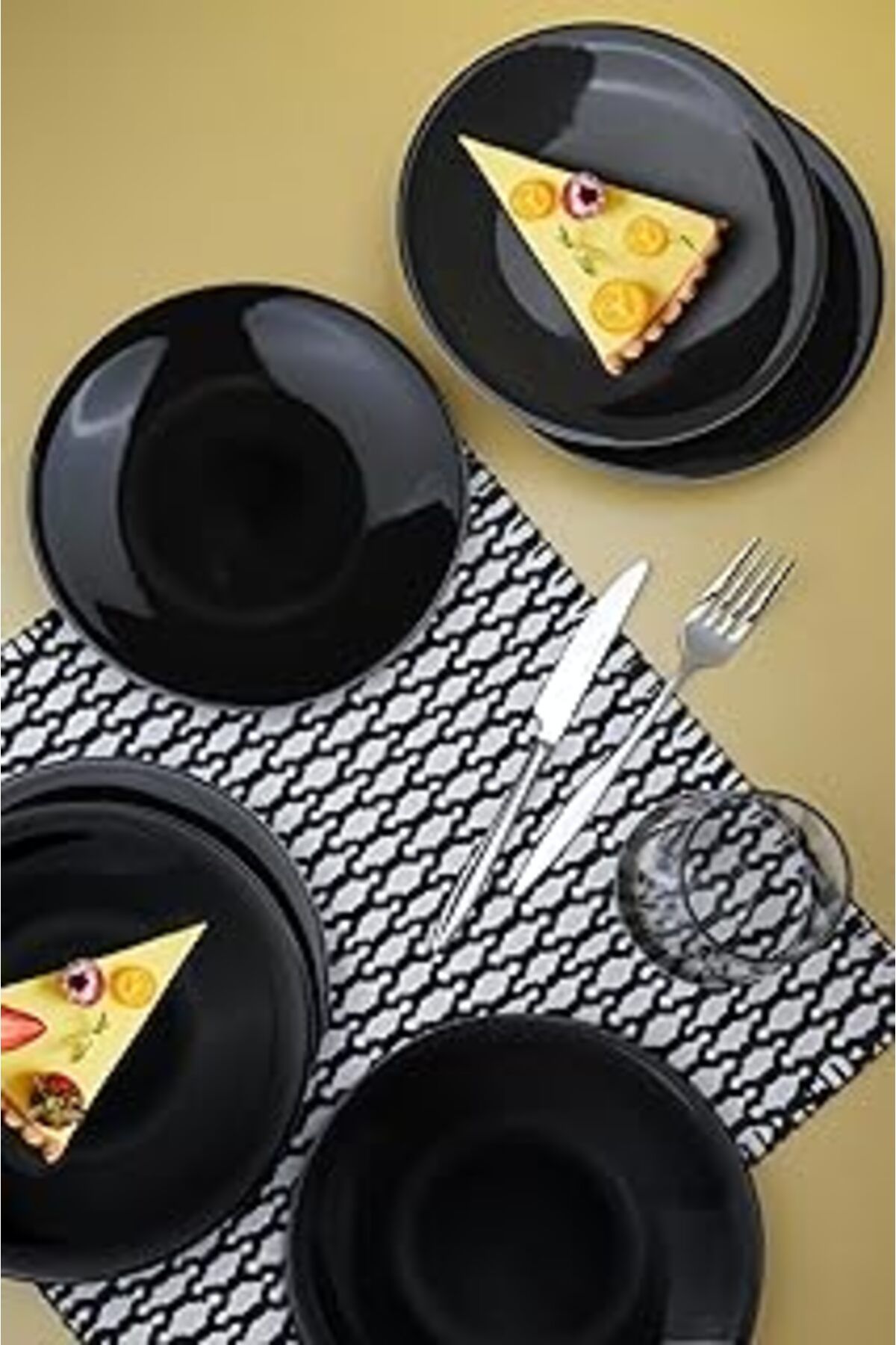 Mu Art Ahşap Porselen Zeugma 6 Parça Siyah Pasta Seti