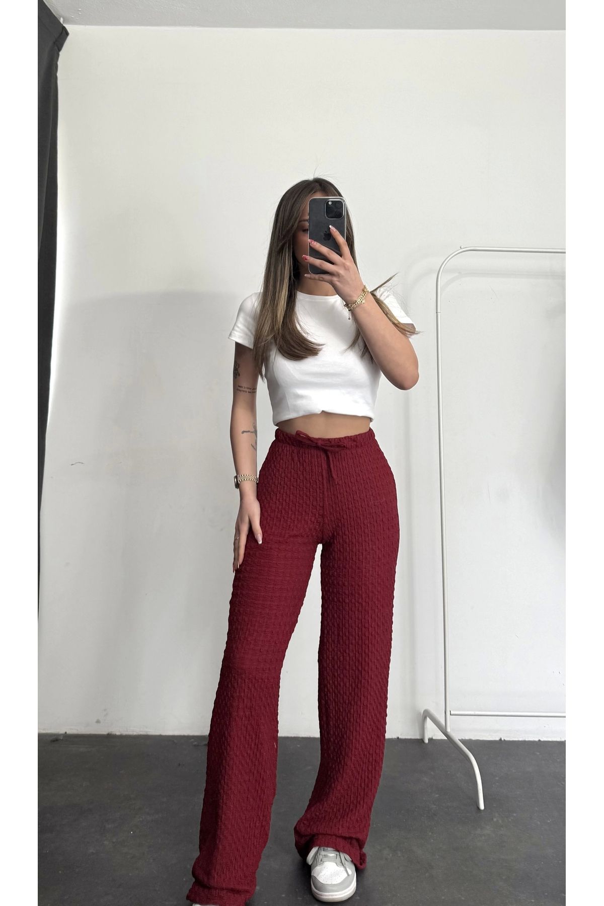 nona butik Lala Bürümcük Pantolon - Bordo