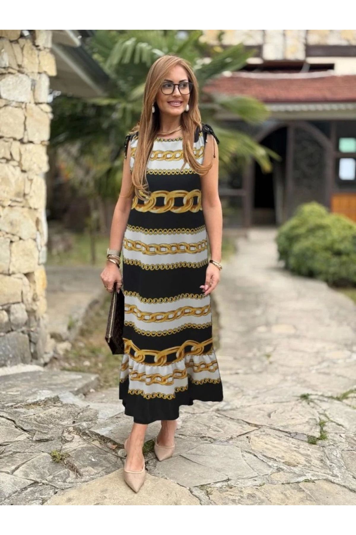 ZORM Kadın Omuzlardan Büzgülü Kayık Yaka Fırfırlı Janjan Krep Elbise
