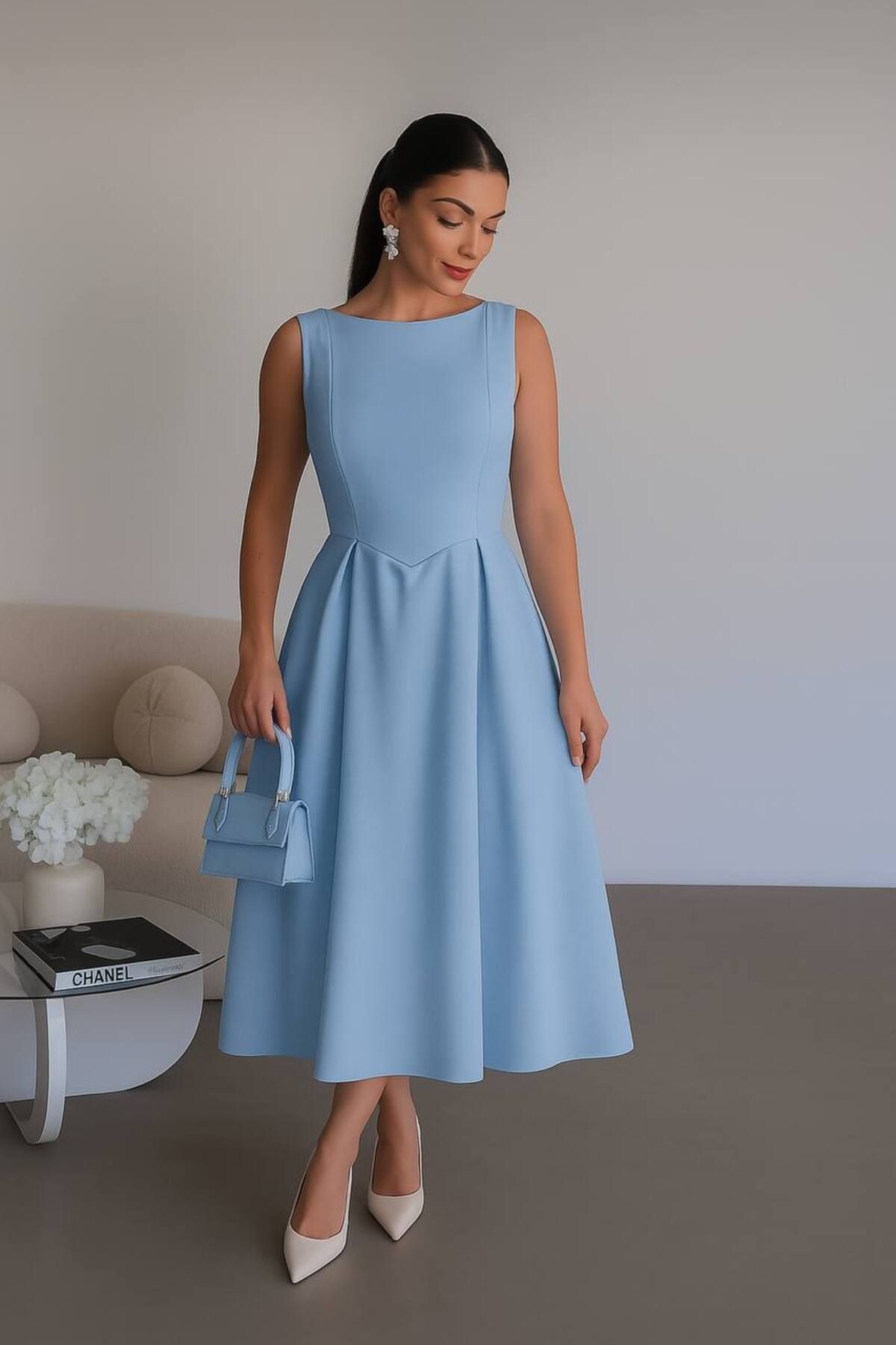 Ahzem Collection Sırt Dekolteli Kiloş Midi elbise