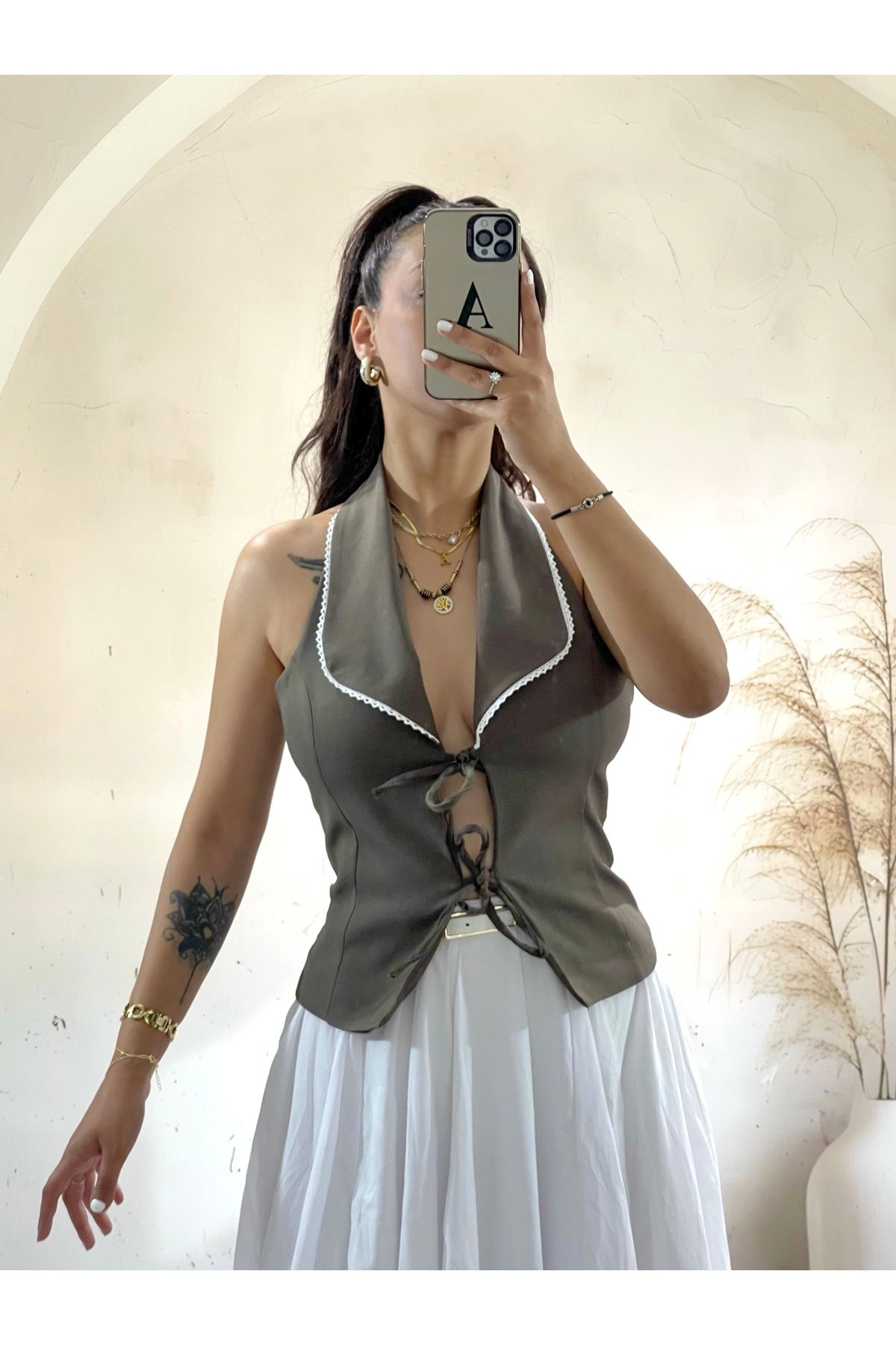 LOI Butik Haki dekolteli yelek