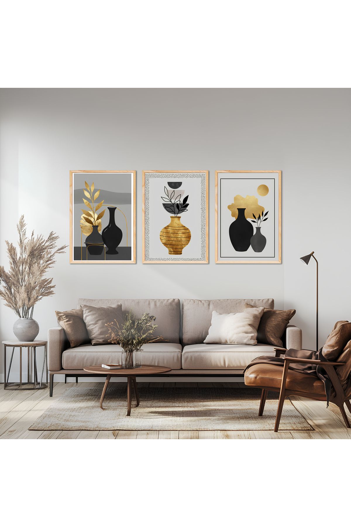 sames decoration Yaldız görünümlü minimalist illüstrasyon - Üçlü tablo