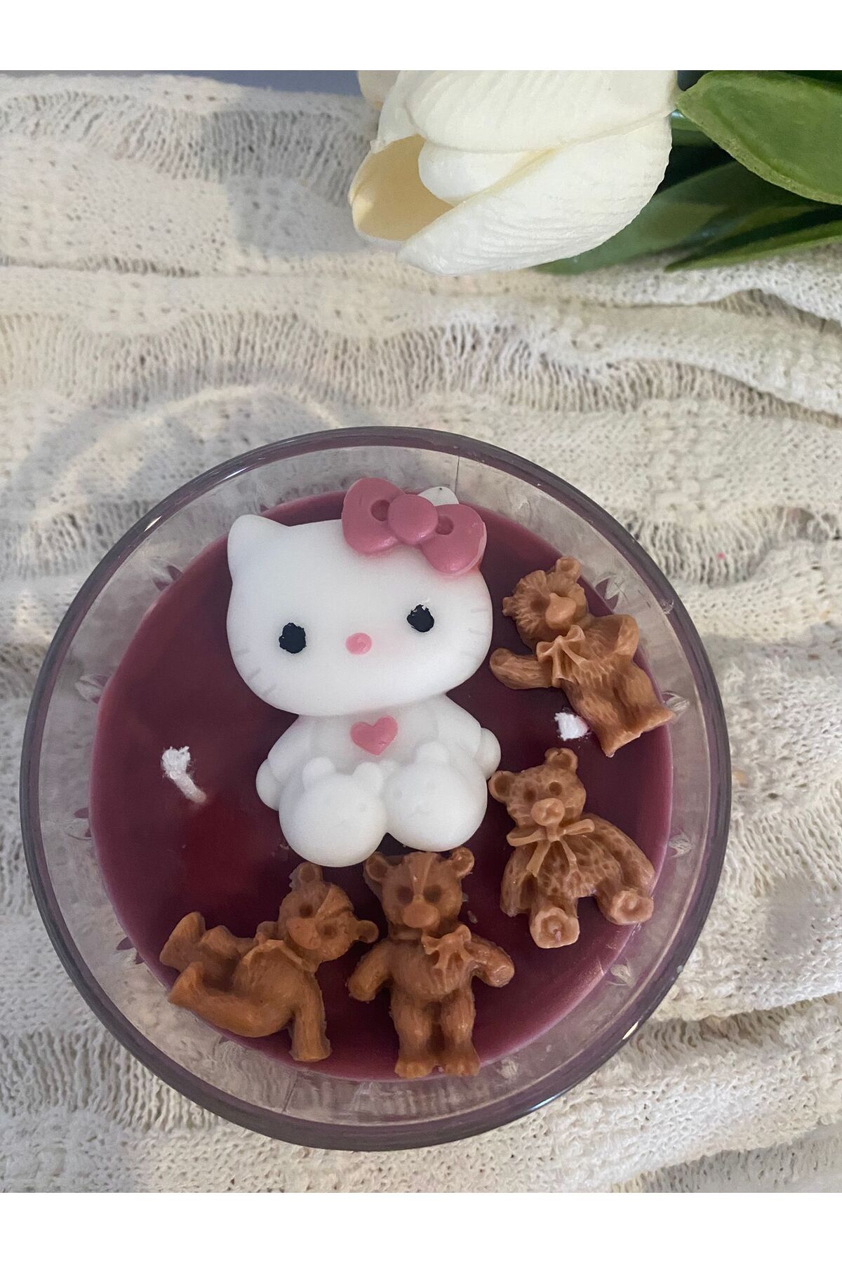 SOFT HELLO KİTTY MUM %100 doğal vanilya kokulu soya mumu