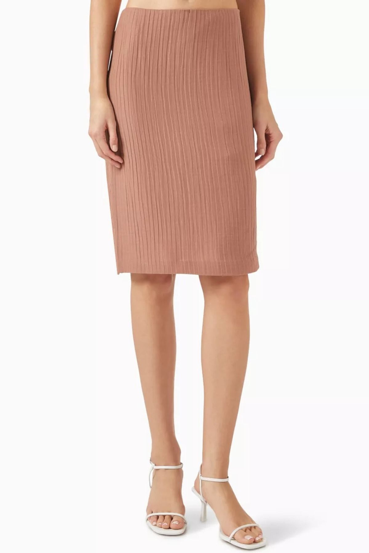 12storeez Crinkled Silk-Cotton Midi Skirt, Nefes Alabilir ve Dokulu Zarif Etek