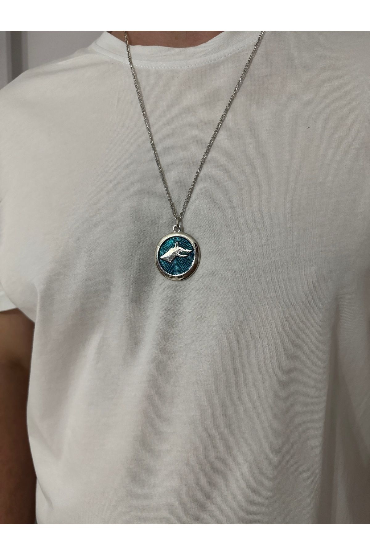 sielta Turkuaz Türk Bozkurt Kurt Unisex Zincirli Kolye