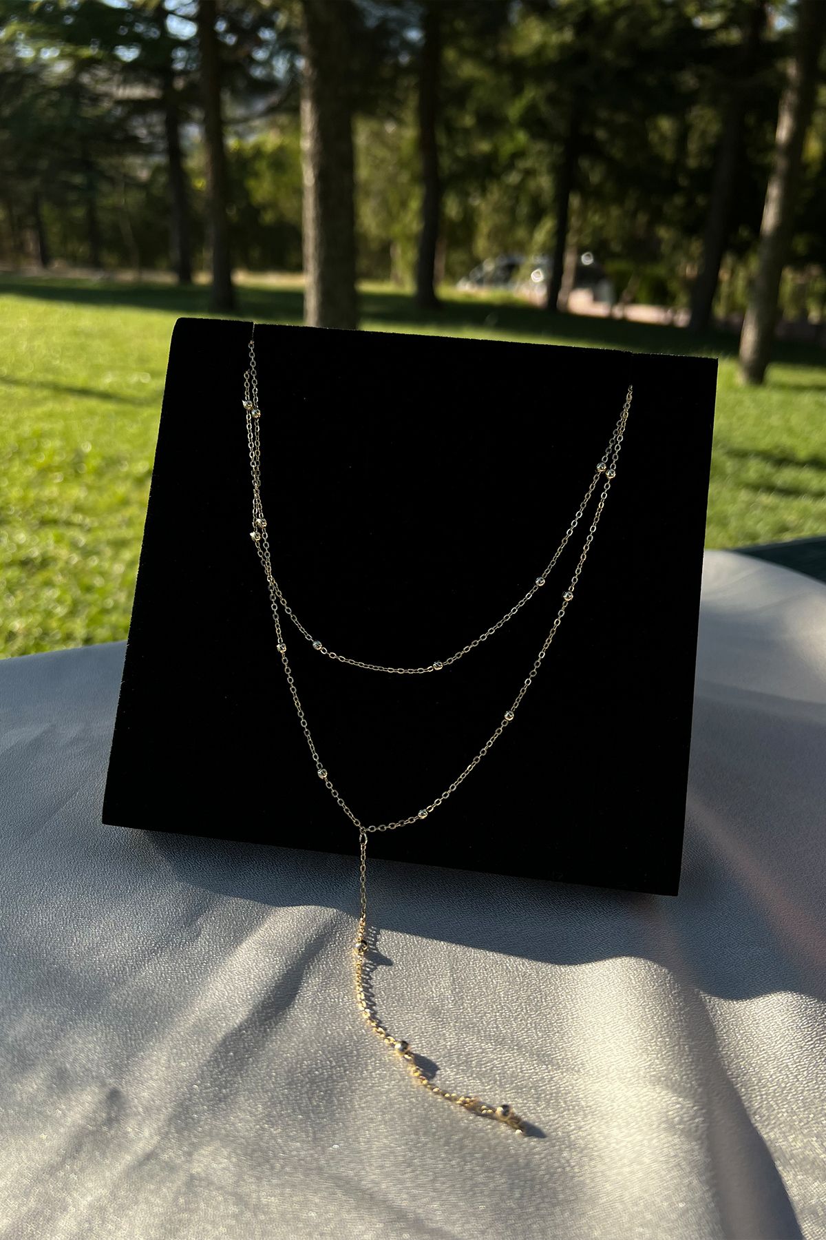 MİLSO İnce Top Detaylı Çelik Gold Renk Y Model İki Katlı Zarif Kolye