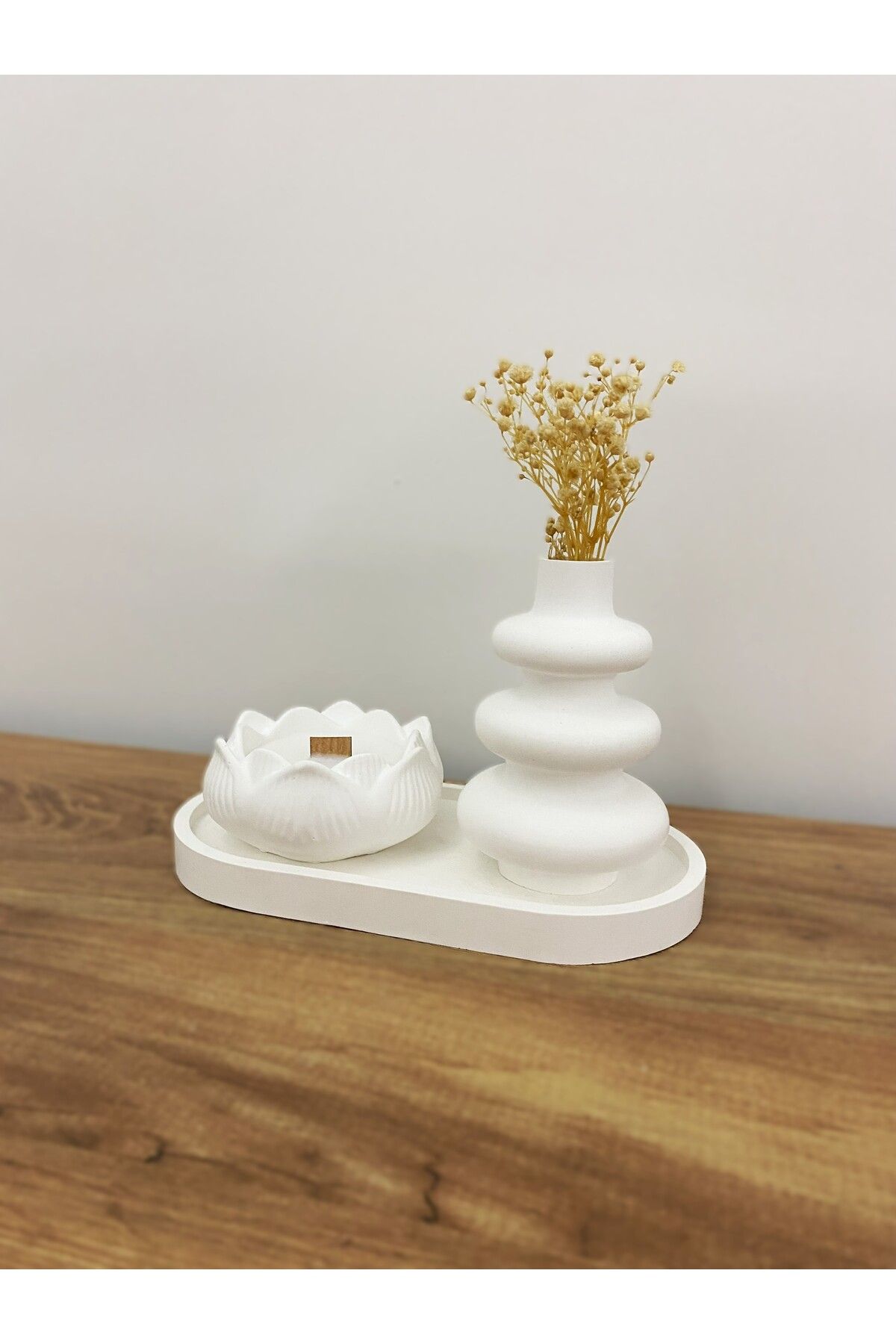 Nox Atelier Lotus Mum ve Dekoratif Vazo Seti – 3 Parça Iskandinav Tarz