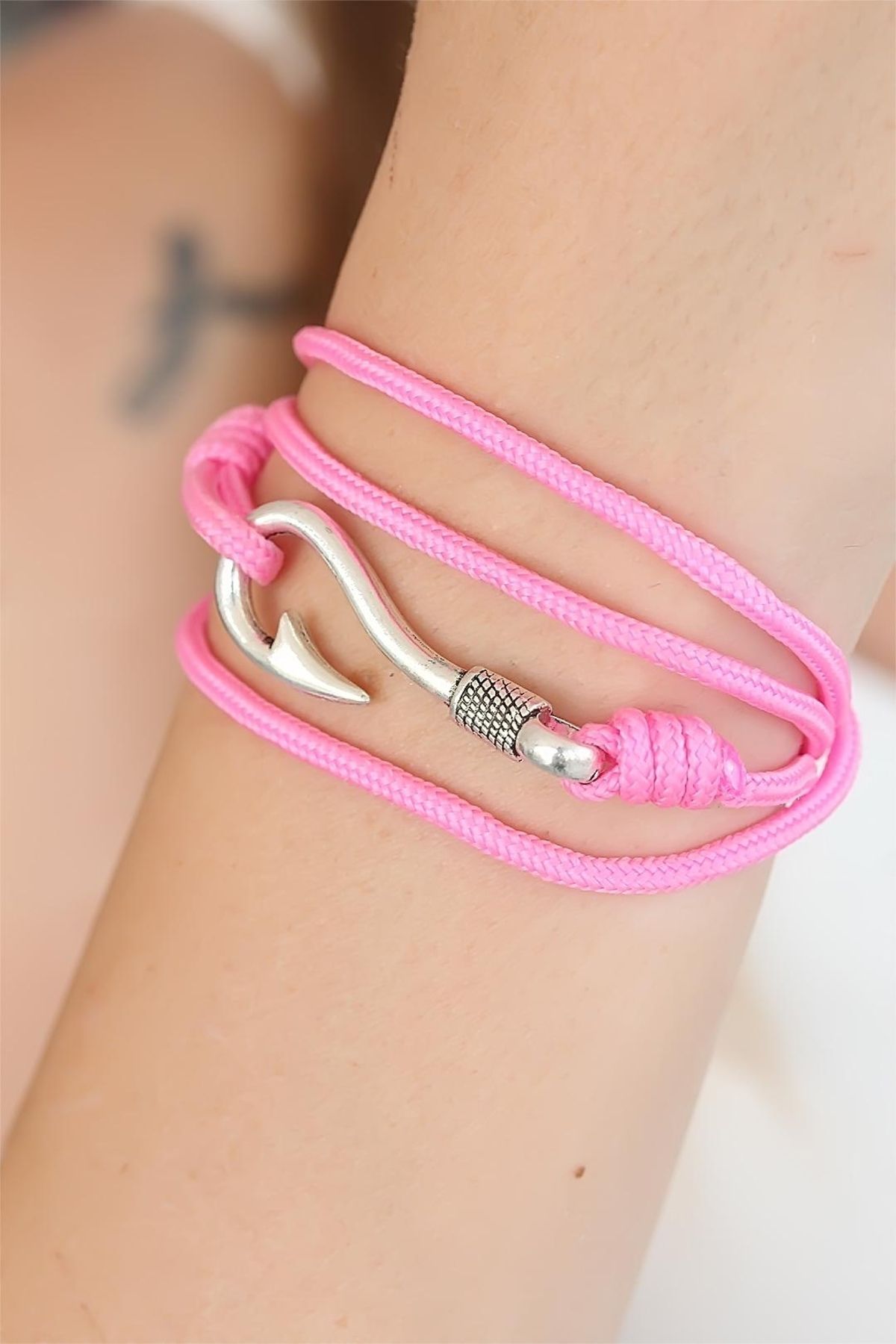 bamido Pembe Renk Gümüş Metal Kancalı Çoklu Bileklik - Bamido
