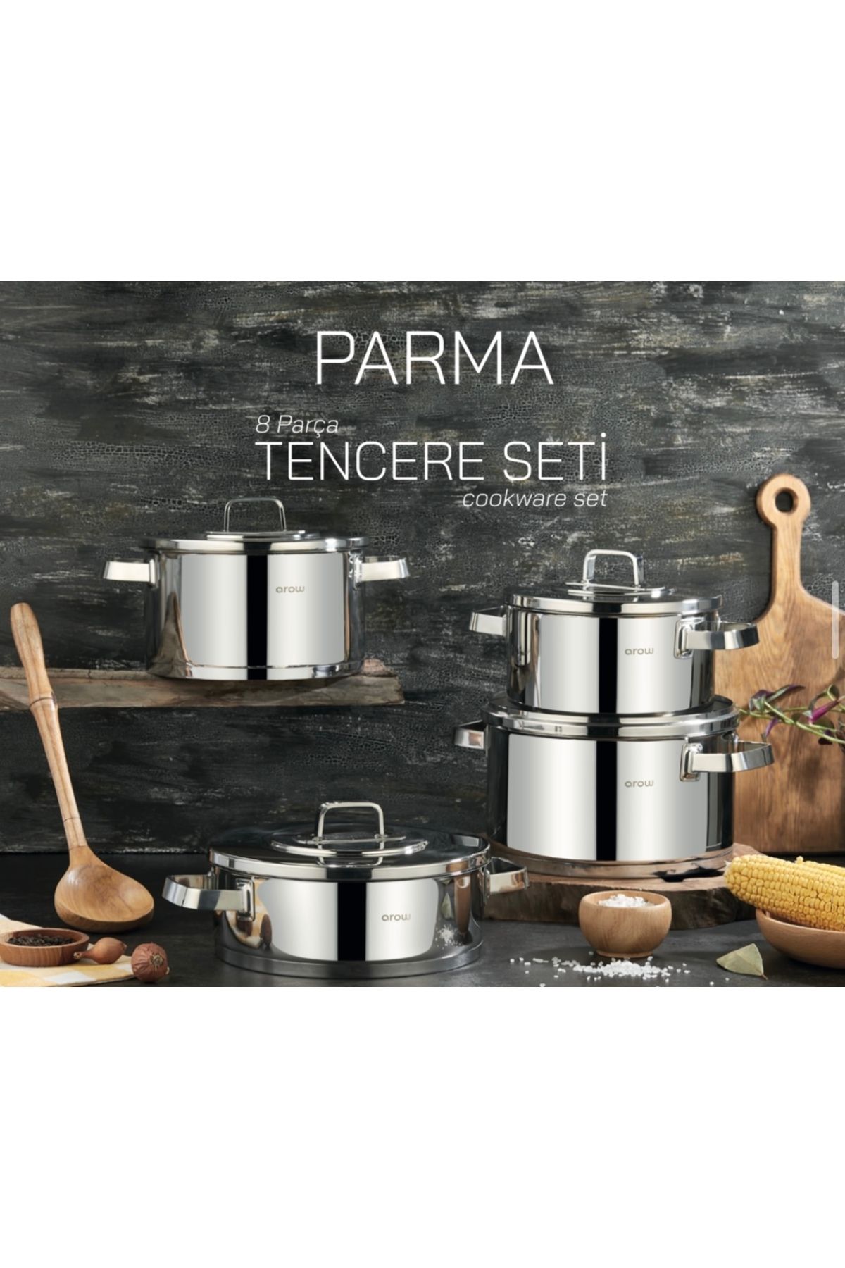 AROW Çırağan Home Parma 8 Parça Çelik Tencere Seti