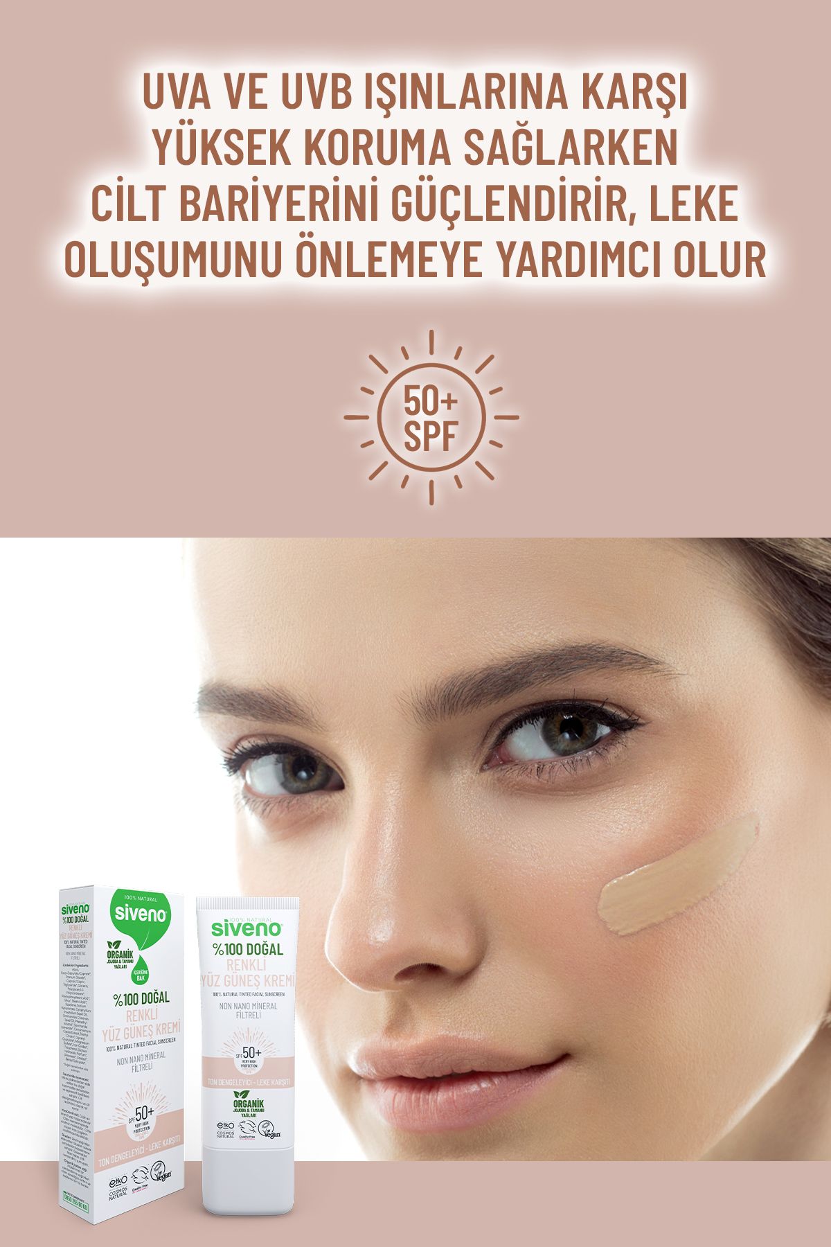 Siveno-واقي شمسي طبيعي 100% للوجه، ملون، موحد للون البشرة، مضاد للعيوب، UVA UVB SPF 50+ 30 مل 5