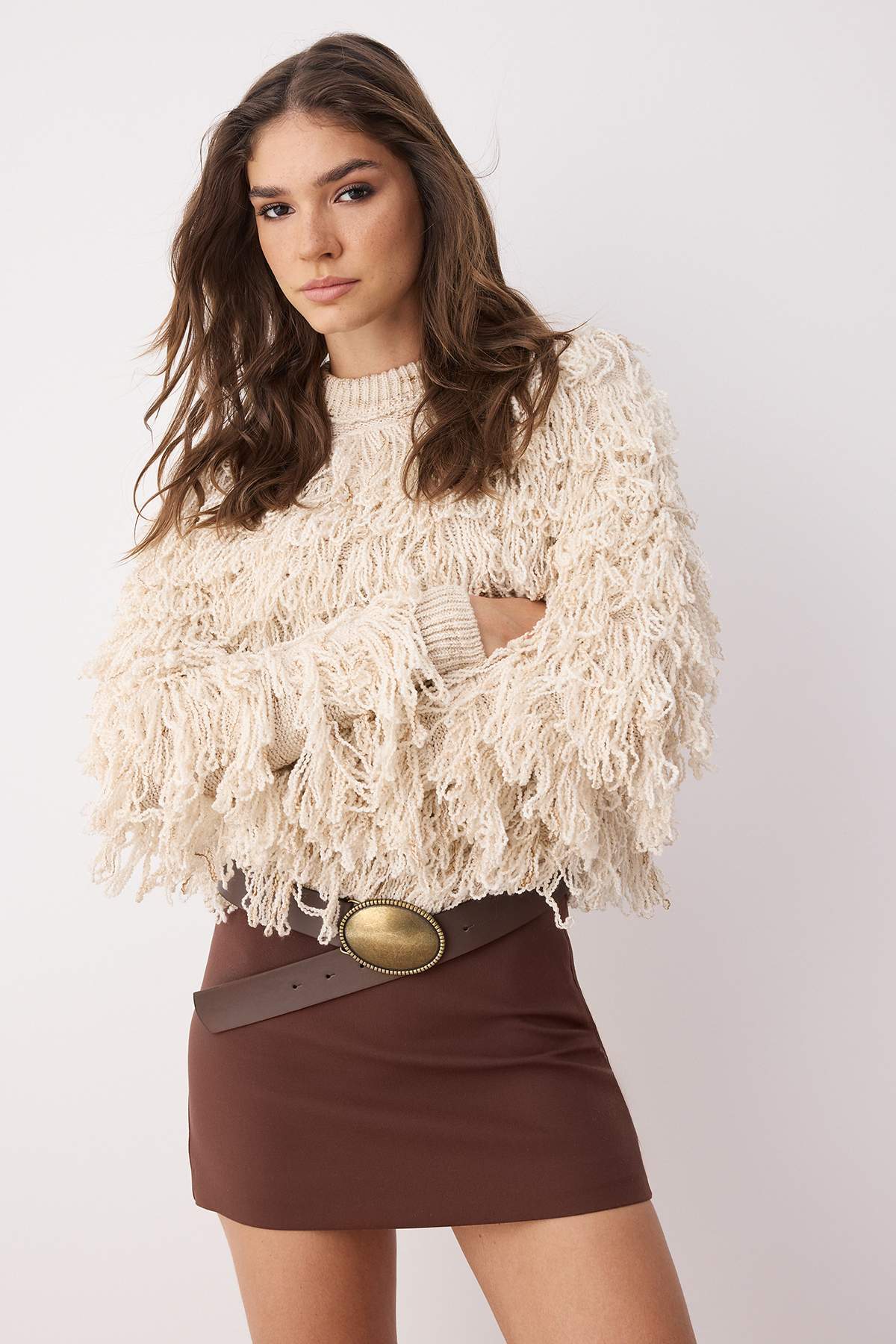 Trendyolmilla  Taş Trend Püsküllü Triko Kazak TWOAW26KZ00040 - Görsel 3