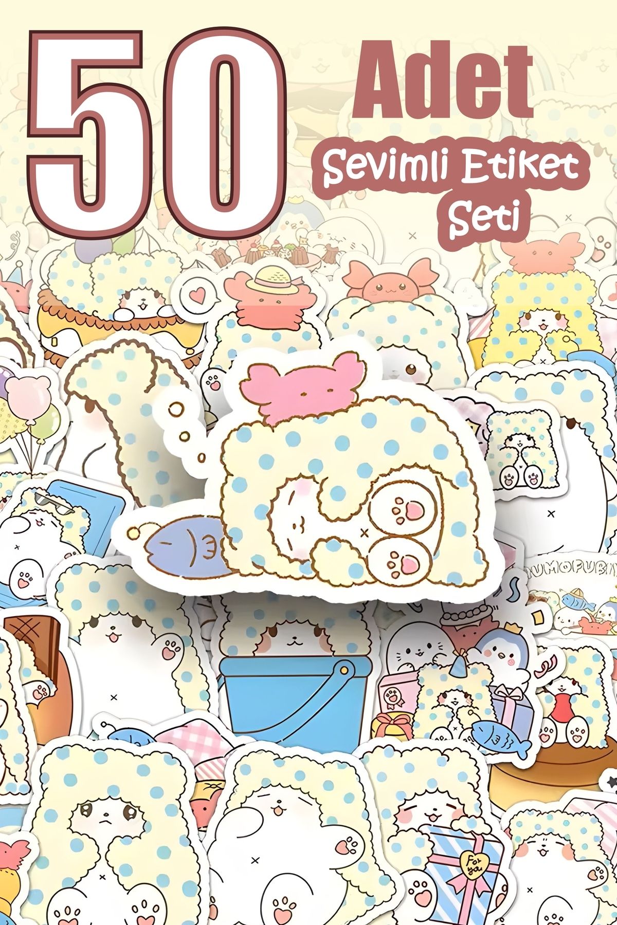 Grafikup Sevimli Sticker Seti - 50 Adet Büyük Boy Kalem Laptop Defter Suluk Etiketi
