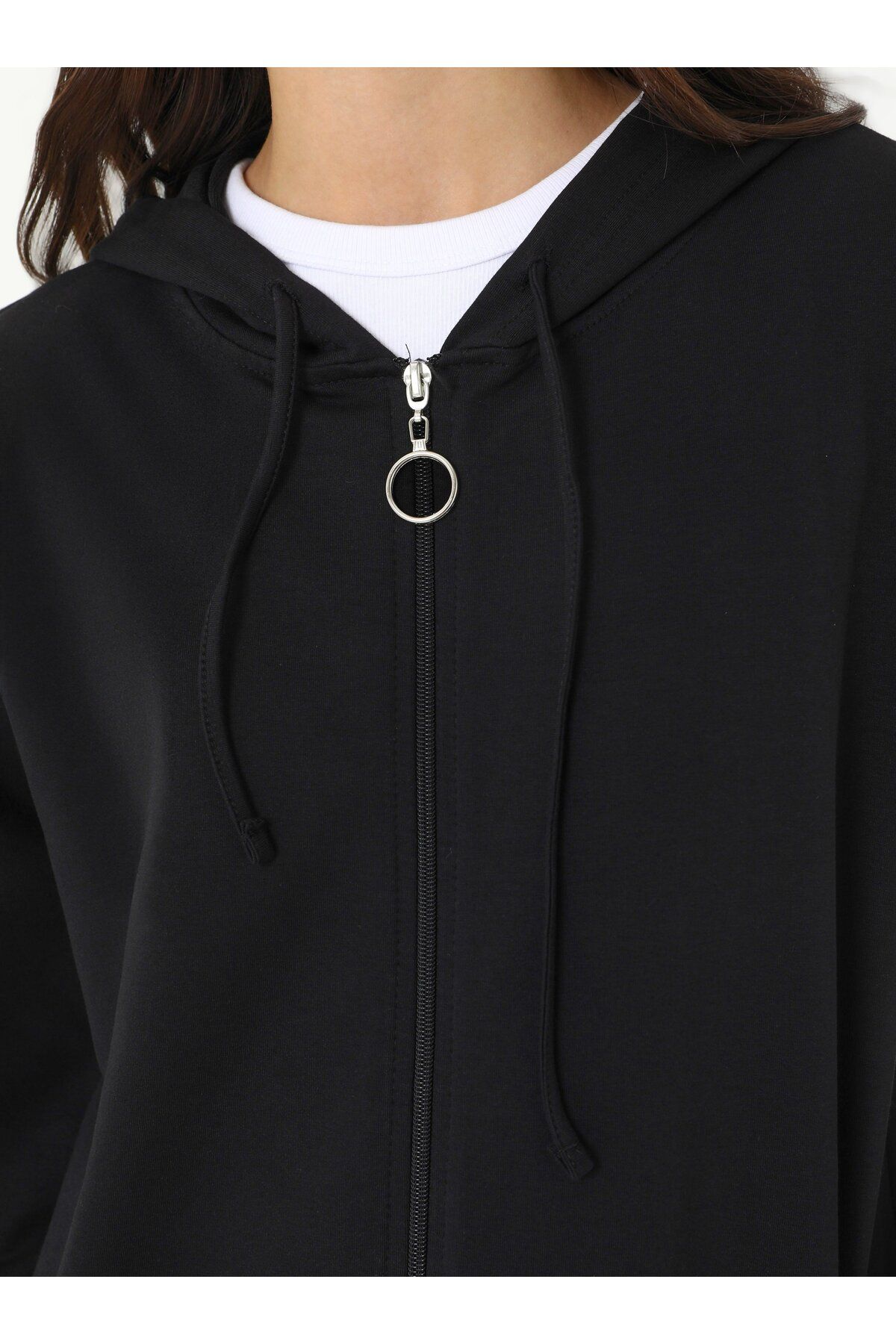 Everyday Basic-Căciulă sport lungă cu glugă cu fermoar - Negru - Refka Basic 5