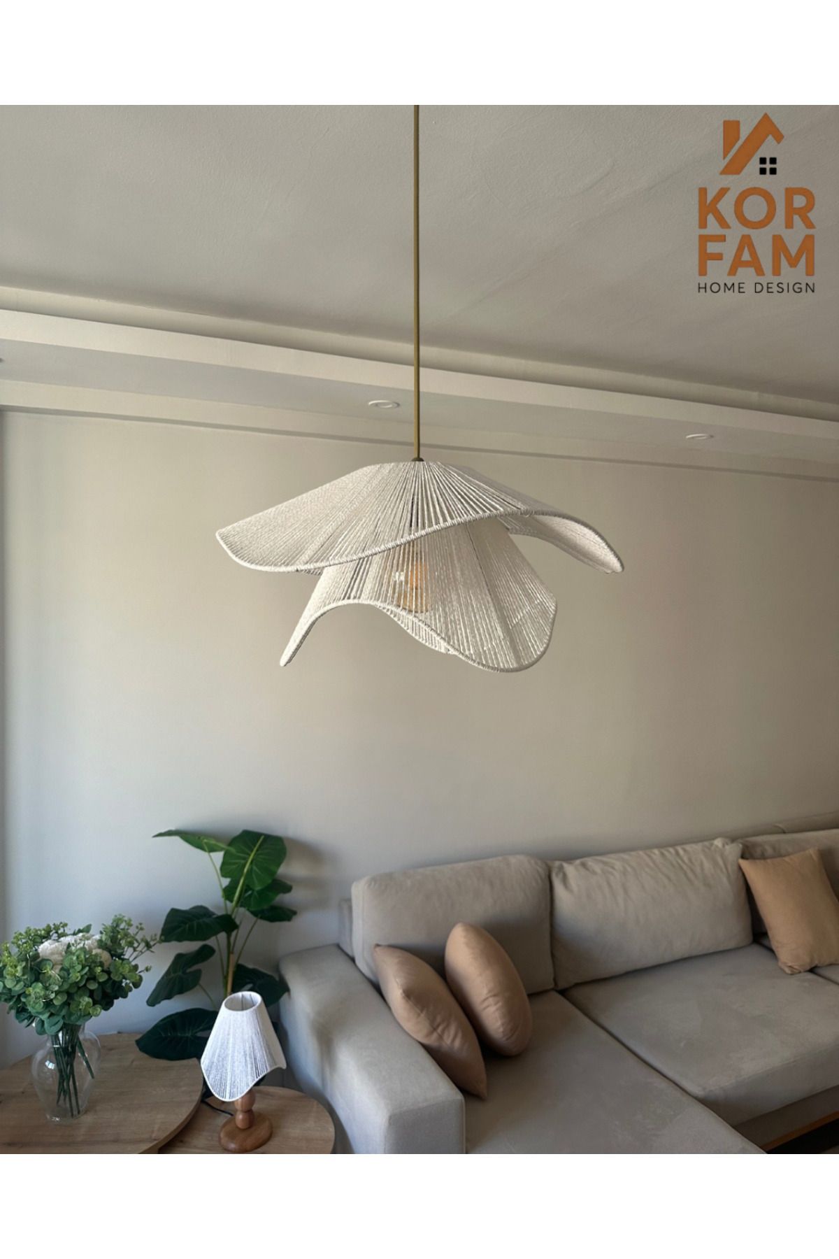 KorFam-Breeze Model - Wicker Handmade Bohemian Asymmetric Shape Rustic Chandelier White 4