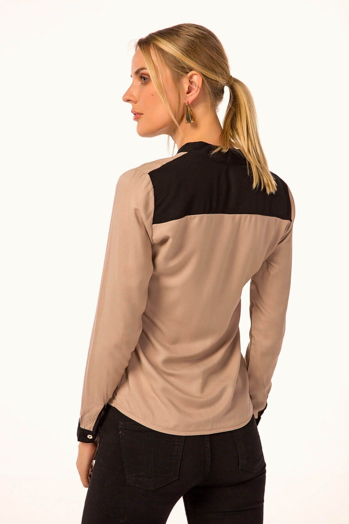 armonika-Női bézs elöl csíkos ing ARM-18K001255 6