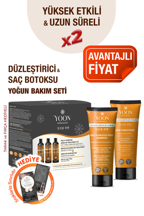 YOON 3'lü Uzun Süren Düzleştirici & Saç Botoxu Kiti, Tuzsuz Şampuan 250ml, Sa...