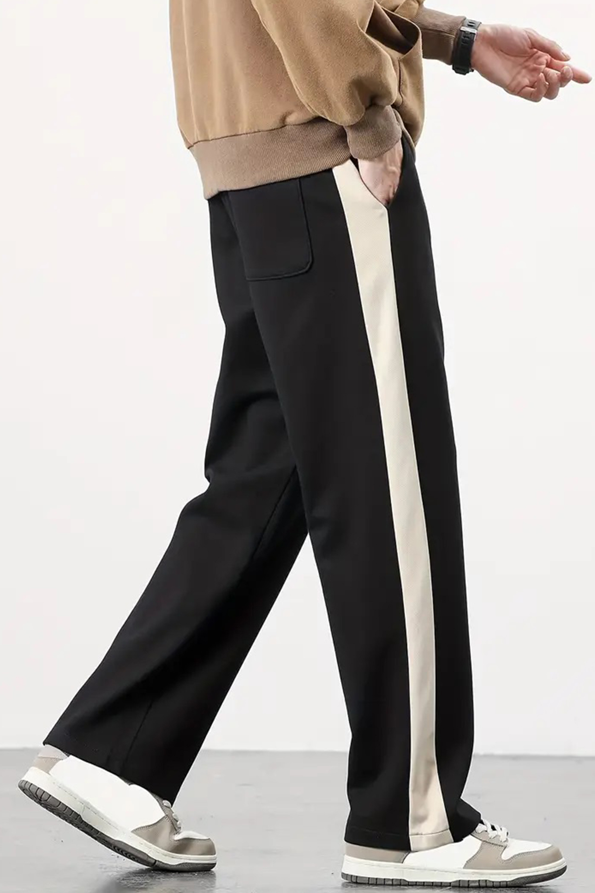 SALIENDO  Erkek Kalın Şerit Casual Oversize Siyah Eşofman Altı - Görsel 3