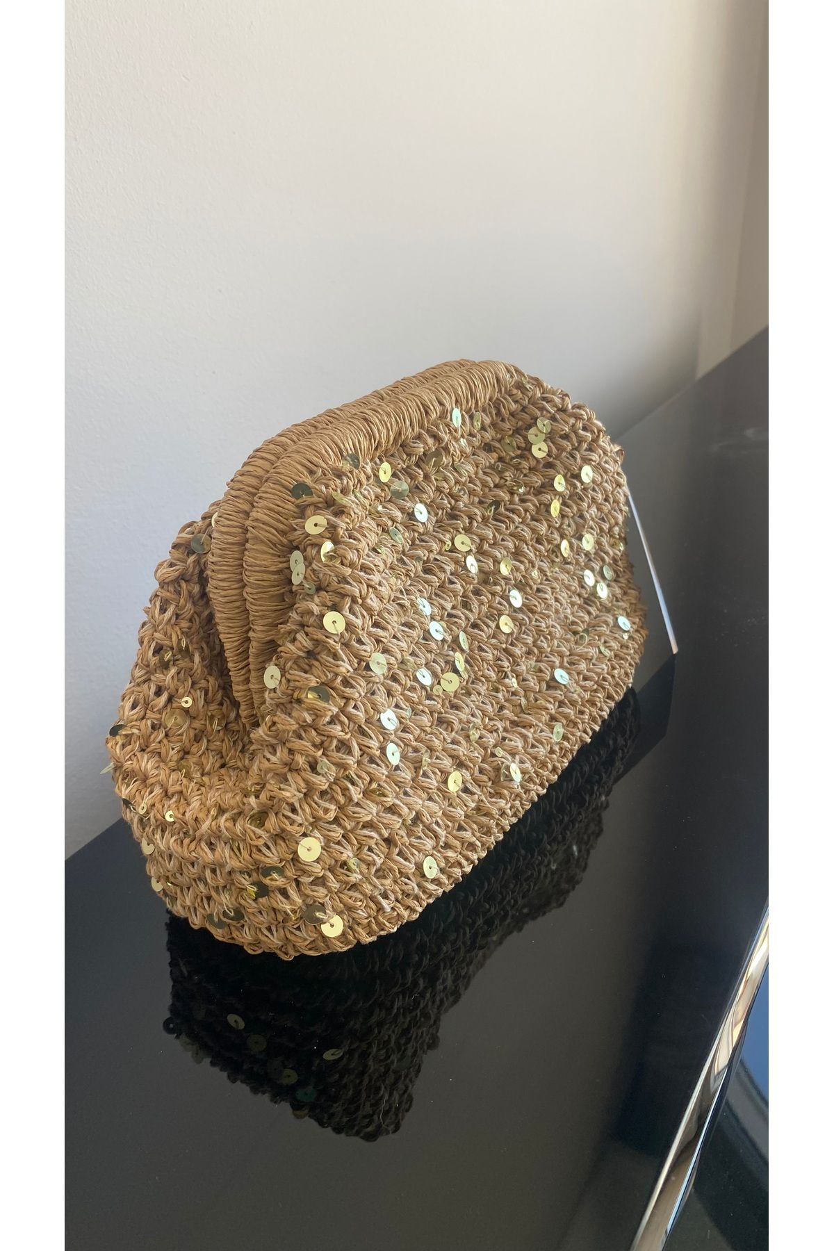 PeriStore Pullu Hasır Portföy El Örmesi Çanta 28x20cm