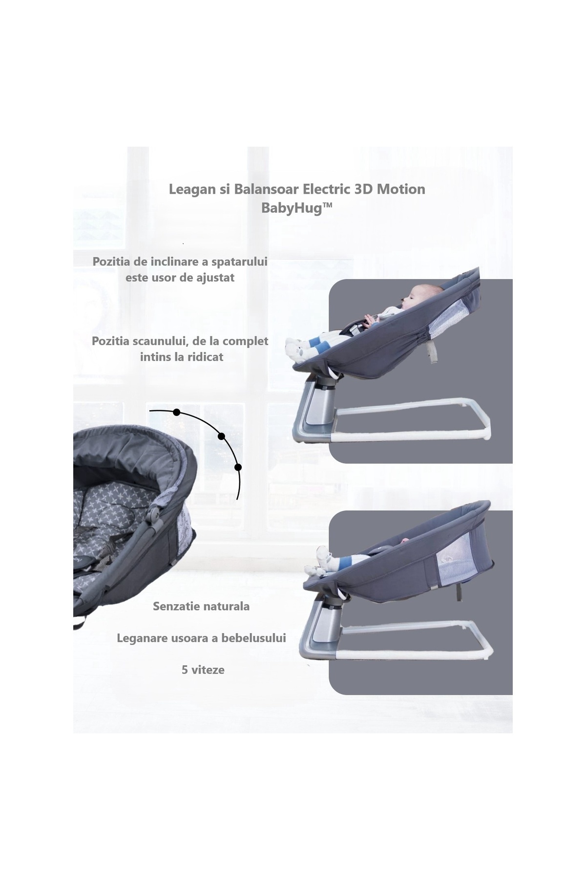 indiggo-Babyhug™ 3D Electric Rocking Swing With Remote Control, Bluetooth, Adjustable Backrest, Melodies 5