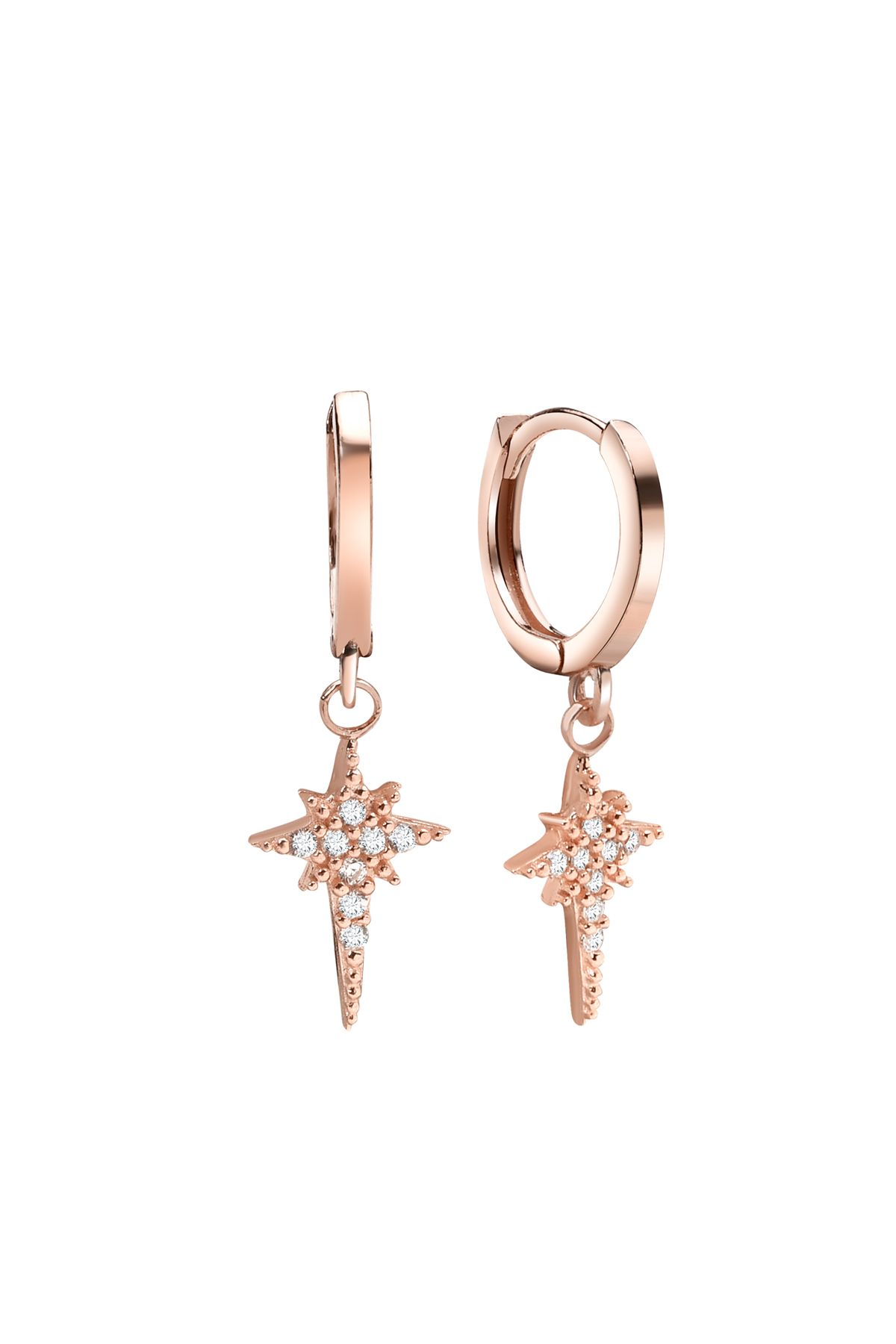 jelux silver Gümüş 925 Ayar Nova Yıldız Zirkon Taşlı Halkalı Rose Küpe