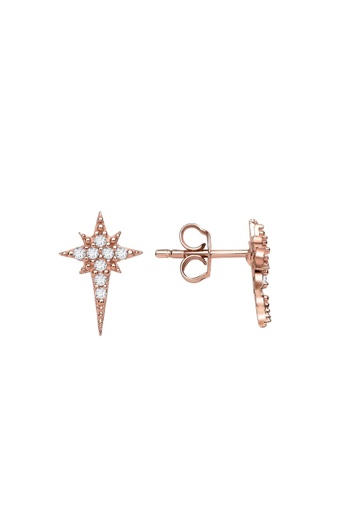 jelux silver Gümüş 925 Ayar Nova Yıldız Zirkon Taşlı Çivili Rose Küpe