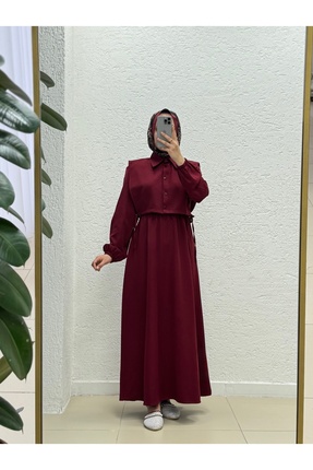 MİHRA STORE Kadın Tesettür Bolerolu Elbise -liyan Beli Lastikli Yelekli Dabıl...